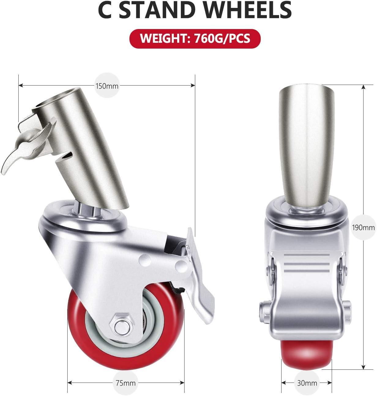 Neewer 3" Red and Silver Aluminum Swivel Caster Wheels Set