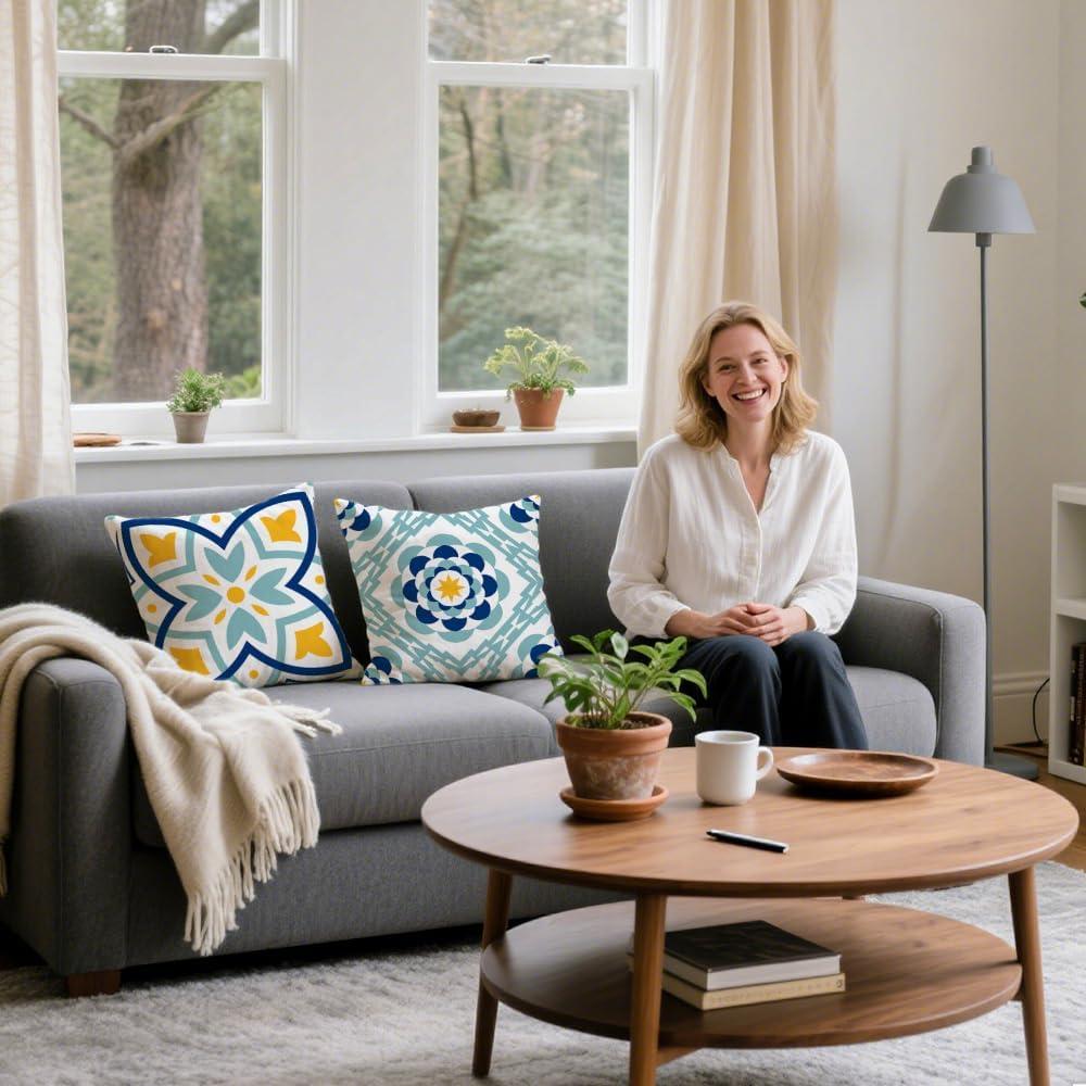 Outdoor Pillows, Outdoor Pillow Covers 18x18 Set of 4 Waterproof Decorative Throw Pillow Covers Boho Decorations for Patio, Garden, Balcony