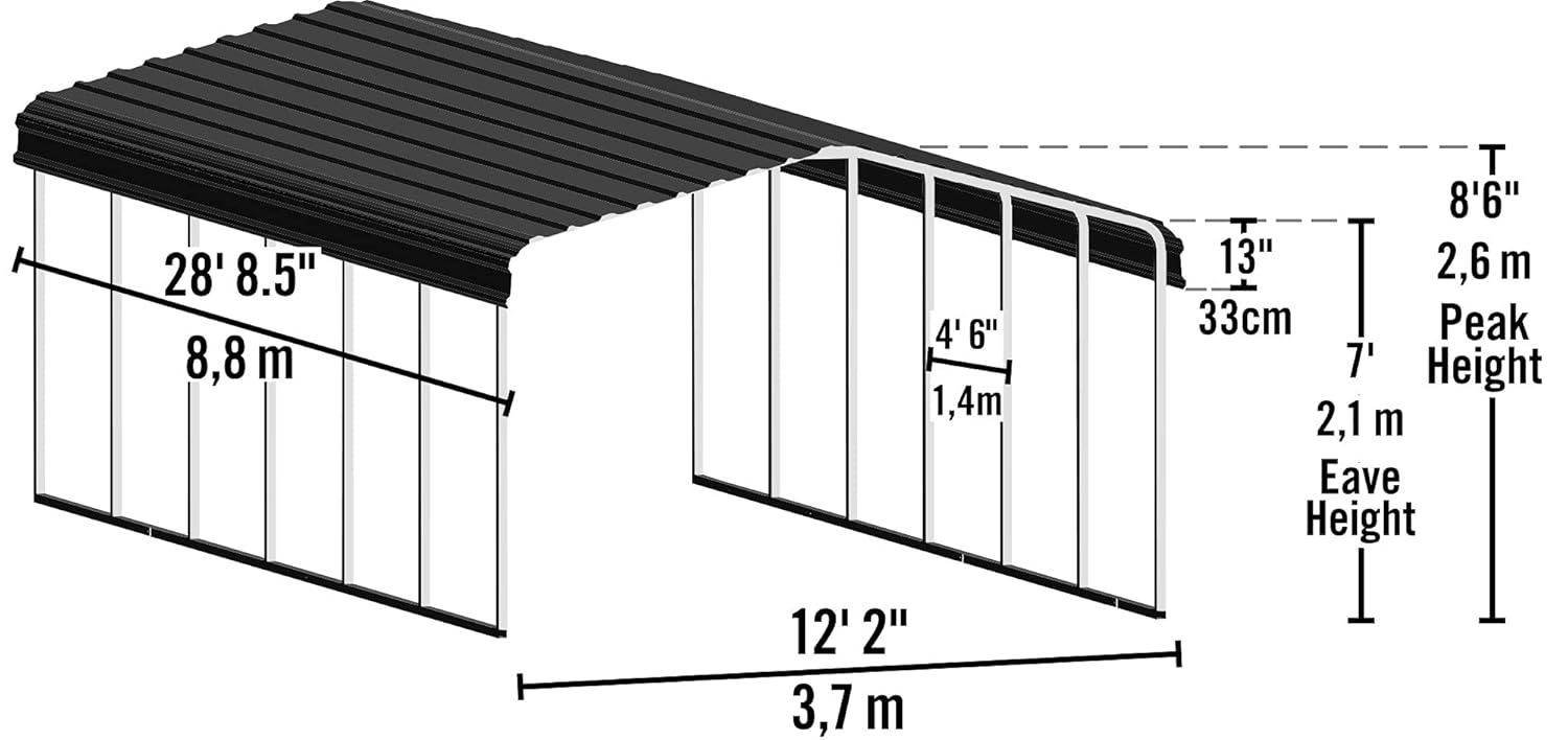 Arrow Steel Carport, Galvanized Black/Charcoal