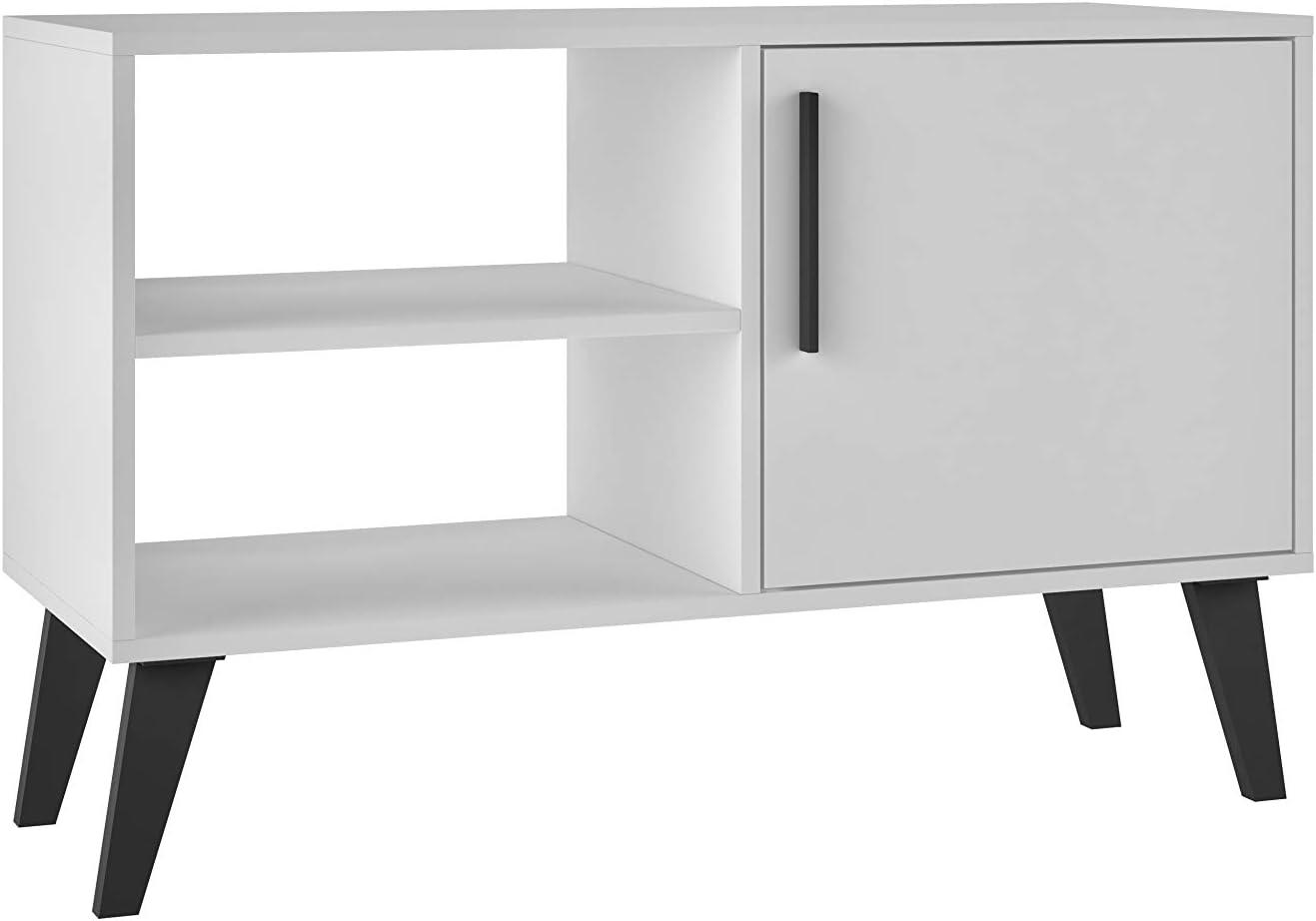 Manhattan Comfort 35.43" Amsterdam TV Stand for TVs up to 42" White: Modern Console with Fixed Shelves