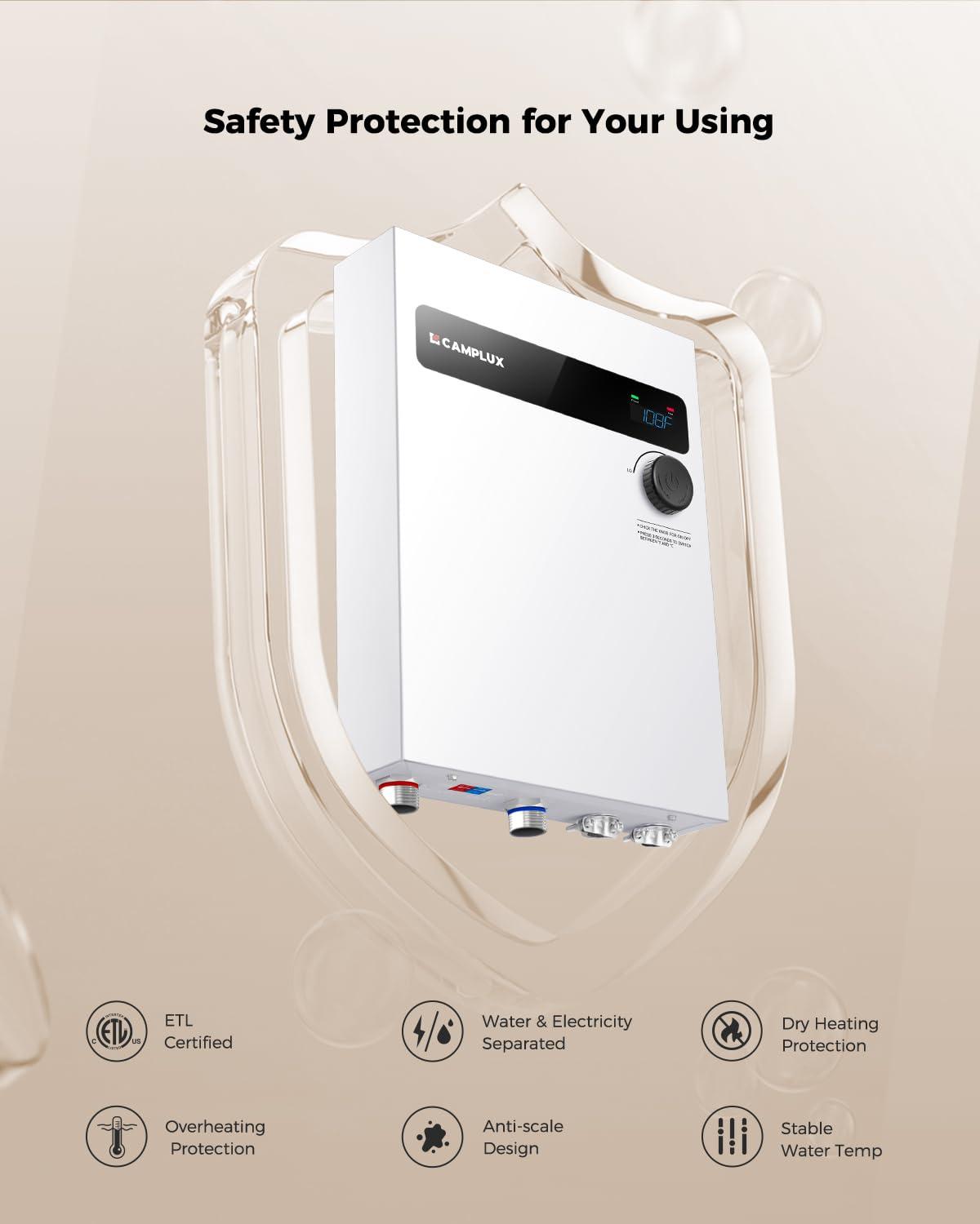 CAMPLUX 27KW 240V Electric Tankless Water Heater , Instant Hot Water Heater