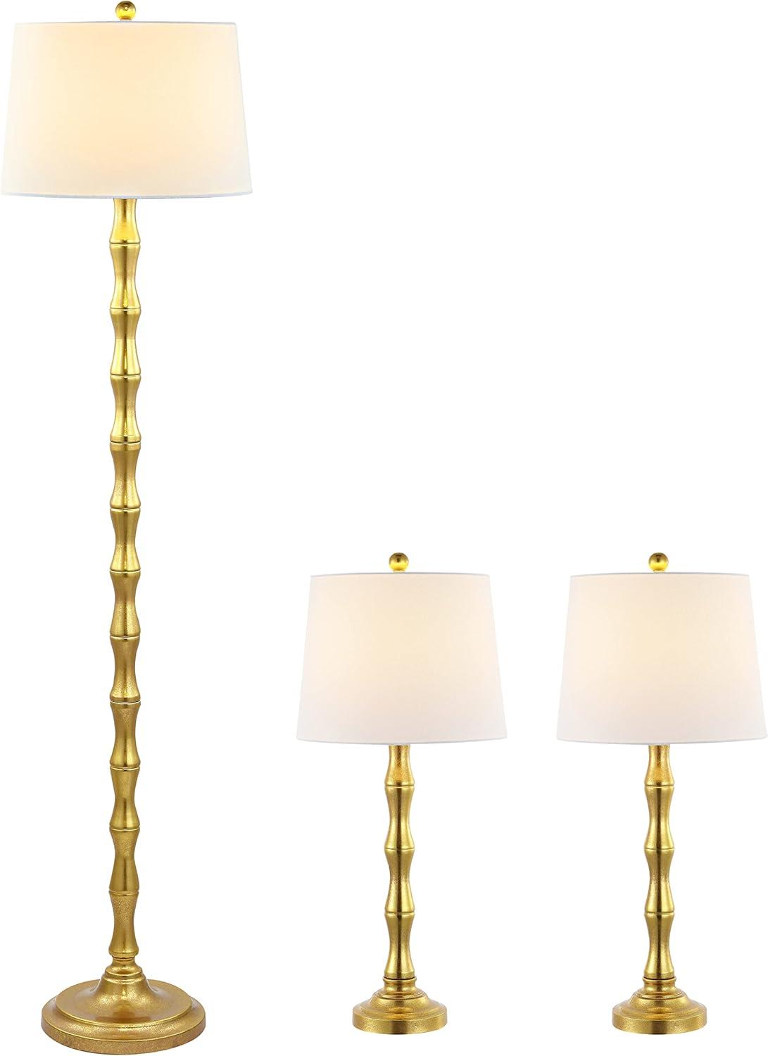 Aurelia Gold Leaf Floor and Table Lamp Set with White Shades