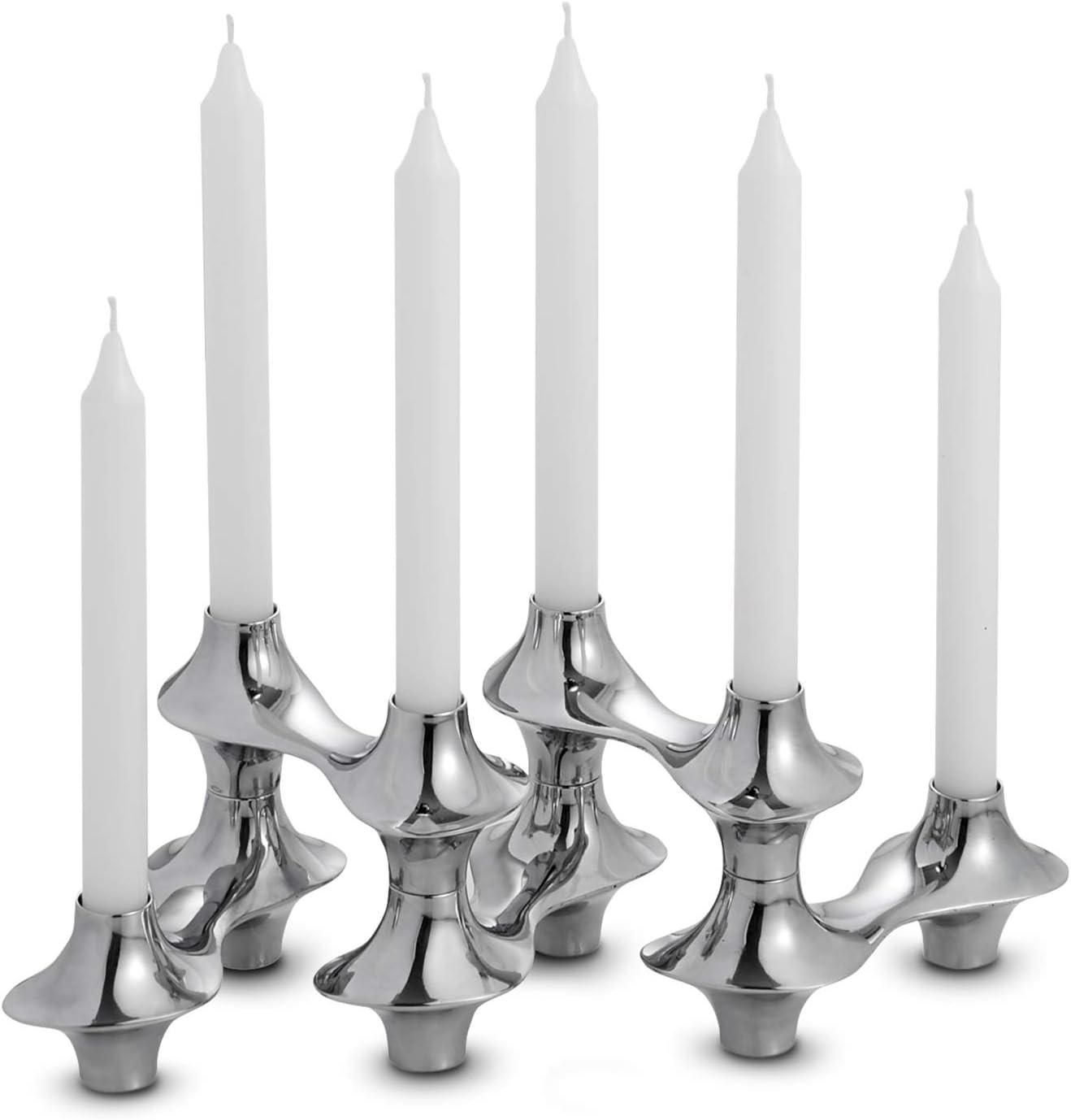 Cortina Alloy Hinged 6-Candle Modern Candelabra - Silver