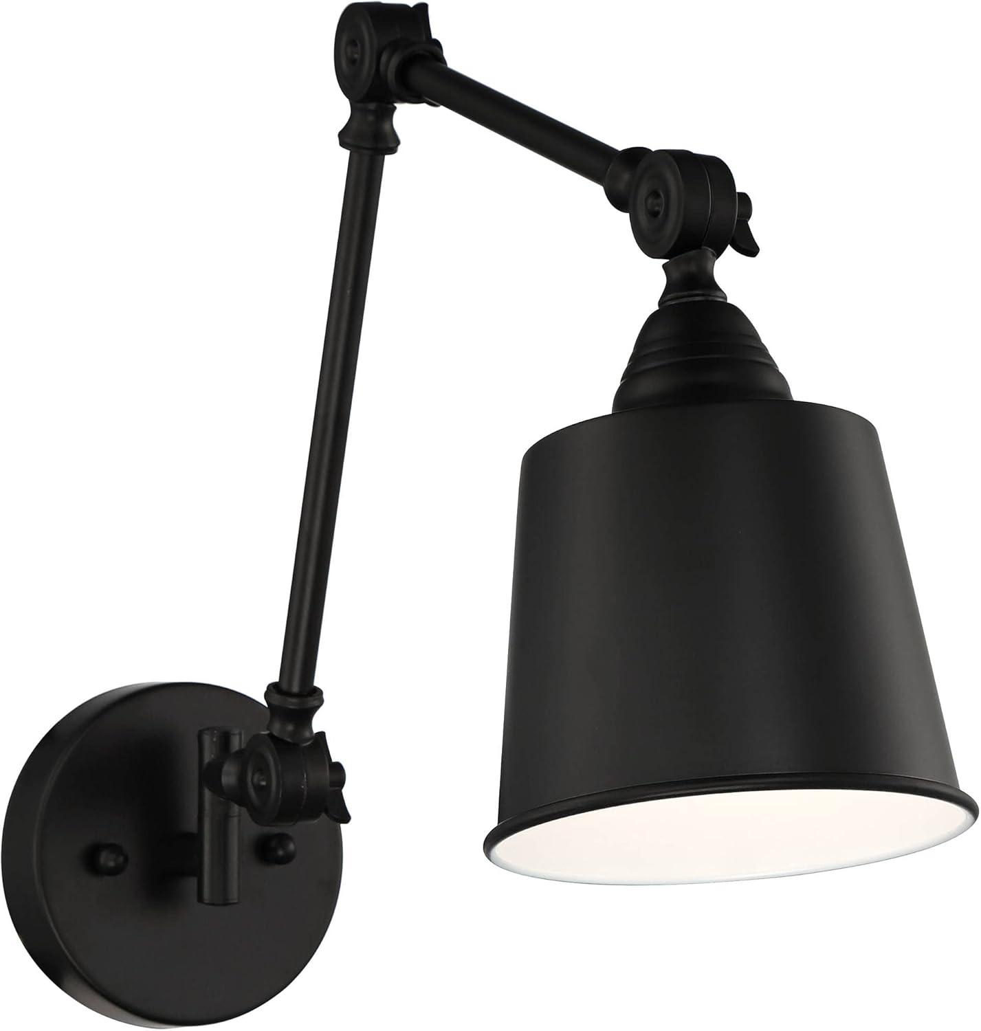 360 Lighting Mendes Modern Industrial Swing Arm Wall Lamp Black Hardwired Light Fixture Adjustable Metal Shade for Bedroom Bedside Reading Living Room