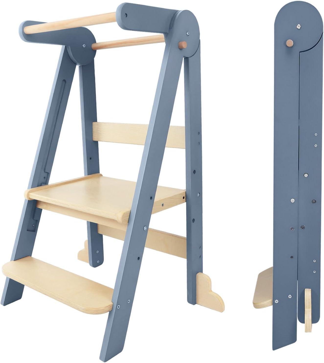 Nordi Foldable Toddler Kitchen Tower, Montessori Kitchen Stools Helper, Standing Tower with 3 Adjustable Heights, Suitable Age for 2-6 Years, White