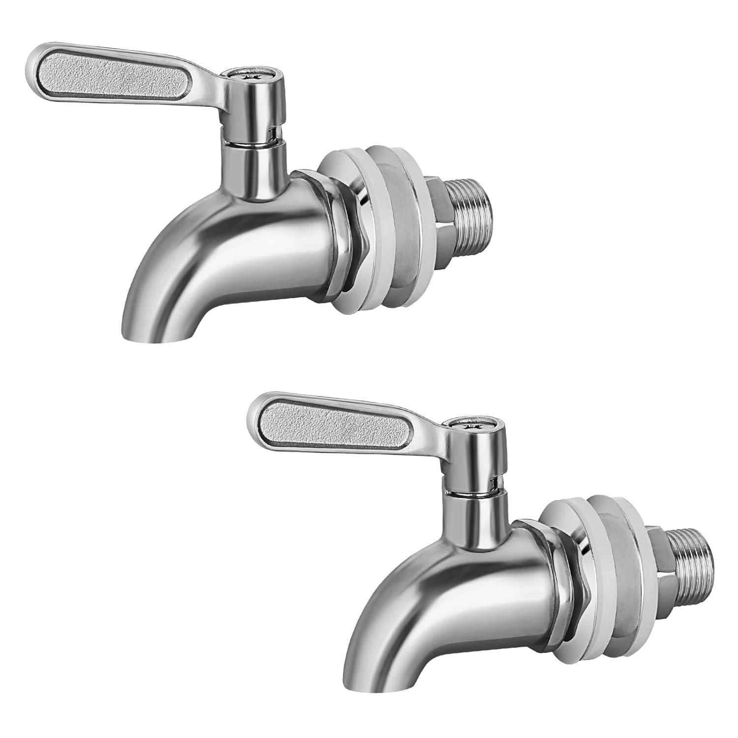 Polished Stainless Steel Beverage Dispenser Replacement Spigot Set