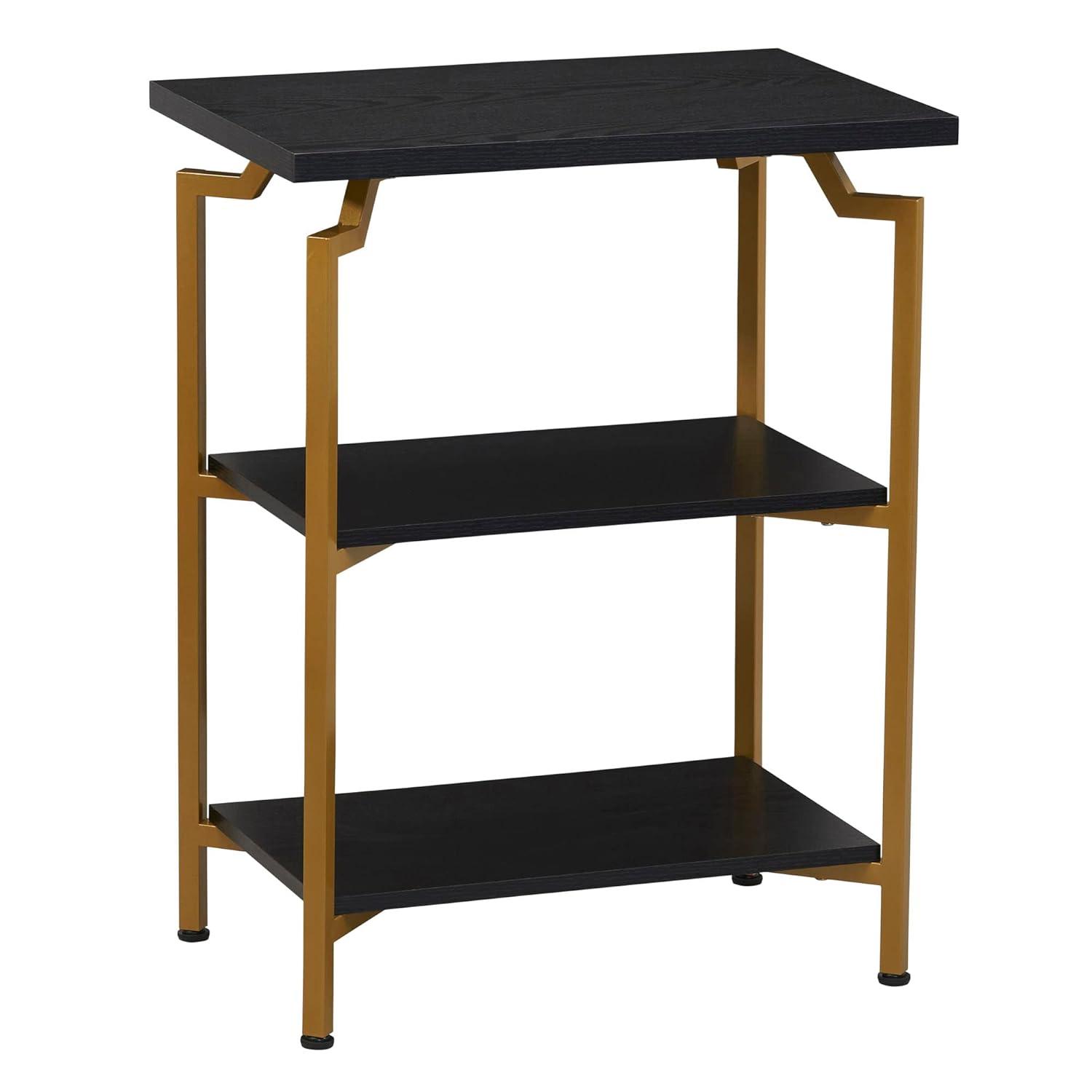Household Essentials Crown TV Stand with Storage Compartment Black Oak Wood Grain and Gold Metal
