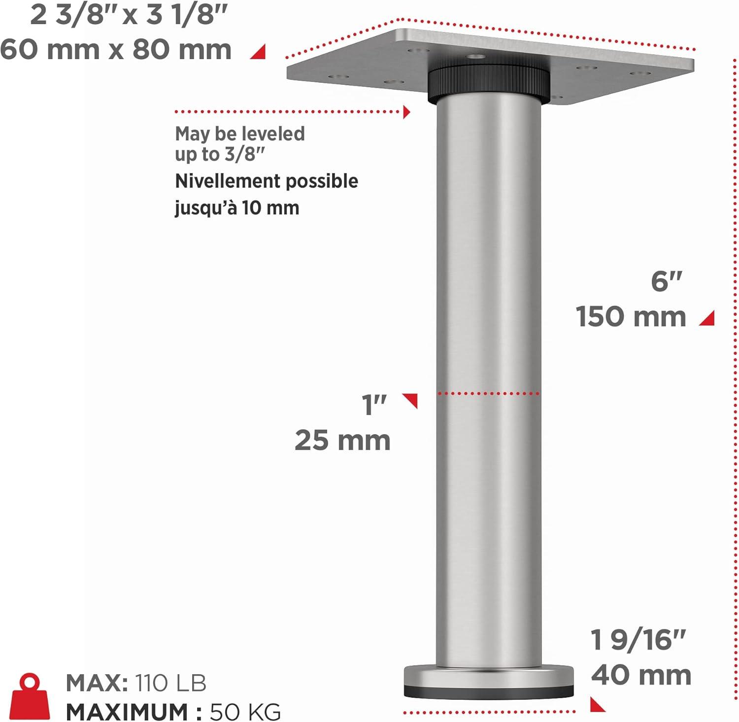 BORSA 6" Stainless Steel Round Furniture Leg with Leveling Glide