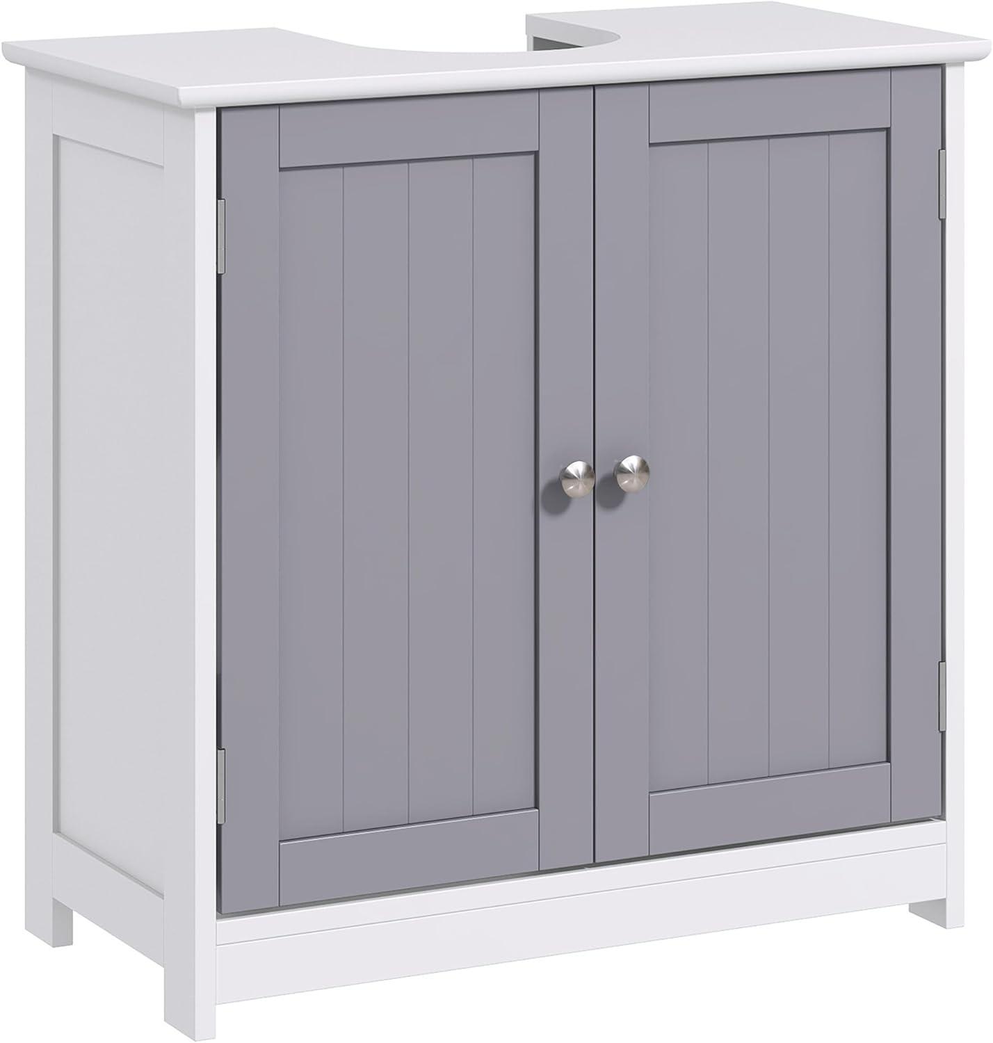 kleankin Vanity Base Cabinet, Under-Sink Bathroom Cabinet Storage with U-Shape Cut-Out and Adjustable Internal Shelf