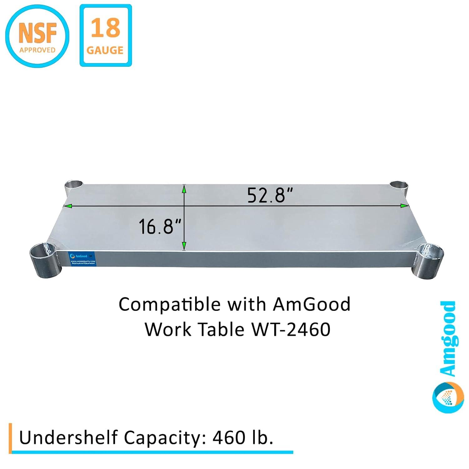 Additional Galvanized Steel Undershelf for 24 in. x 60 in. Kitchen Prep Table Adjustable Galvanized Steel Undershelf