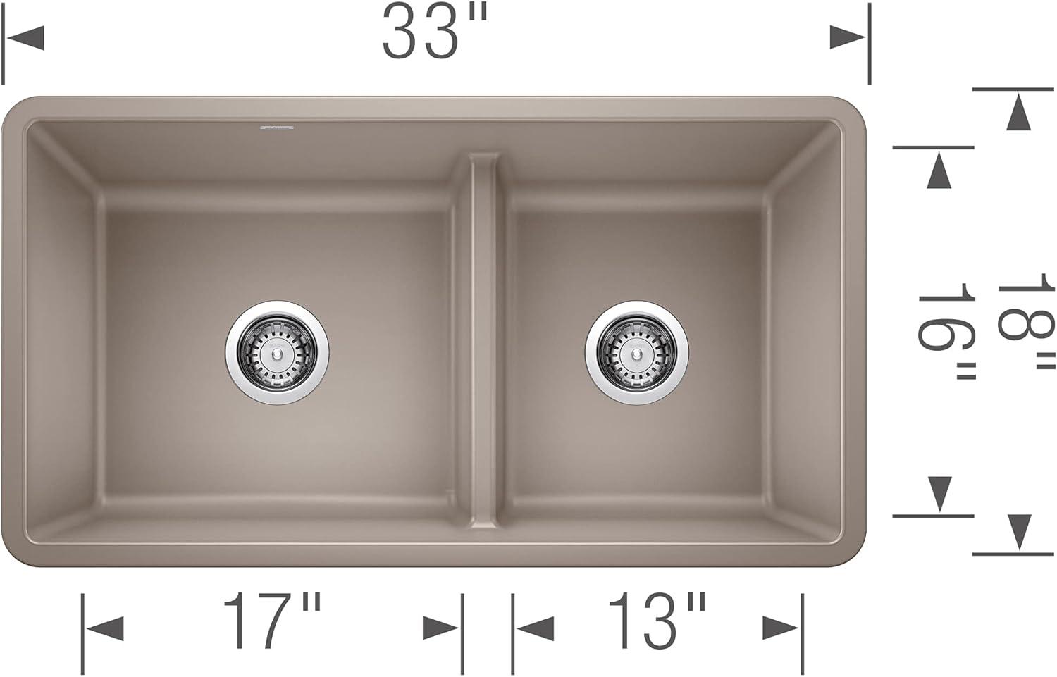 Precis SILGRANIT 33" L x 18" W Reversible Double Bowl Undermount Kitchen Sink with Low Divide