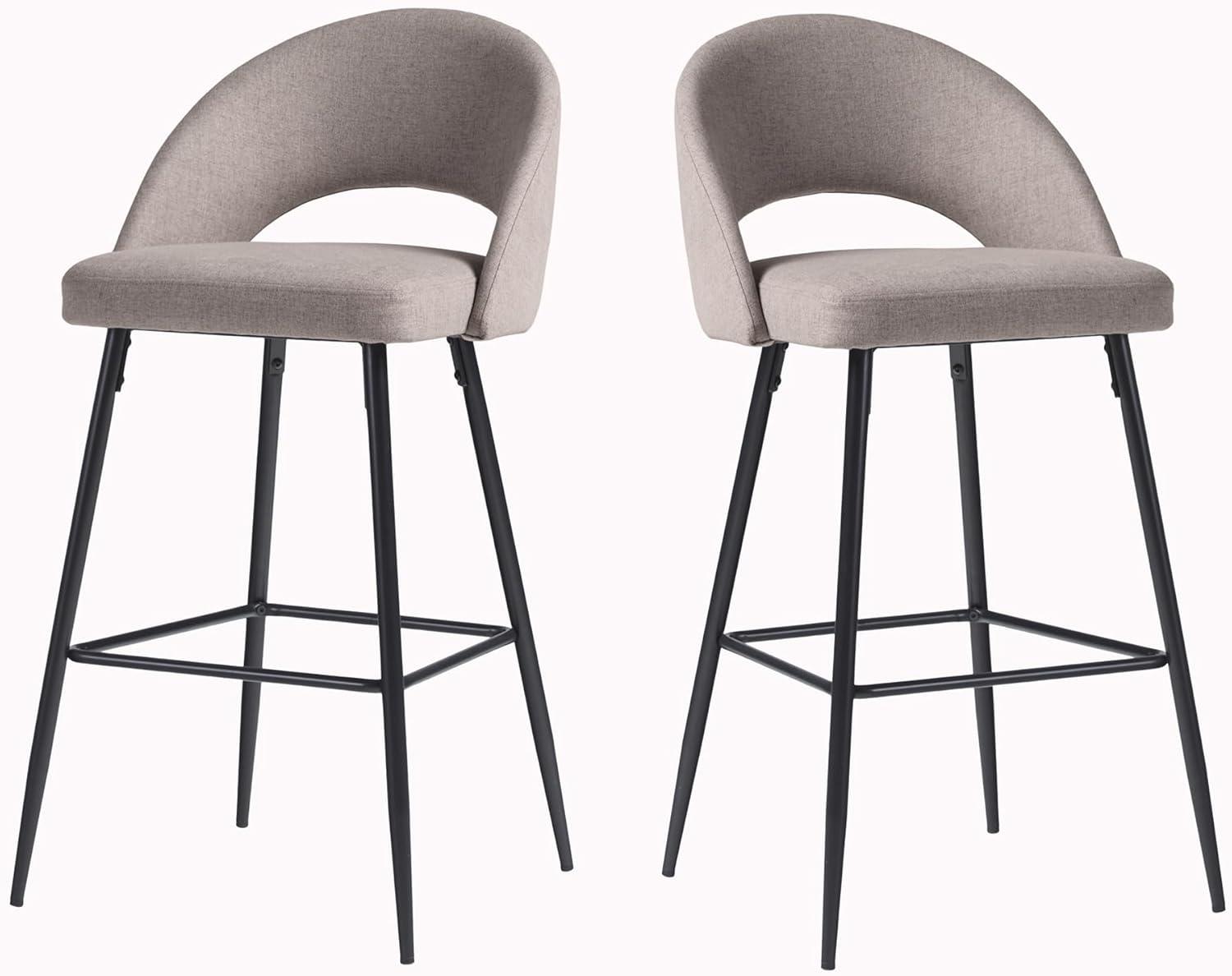 Walker Edison Set of 2 Modern Bar-Height Upholstered Barstools, Mushroom