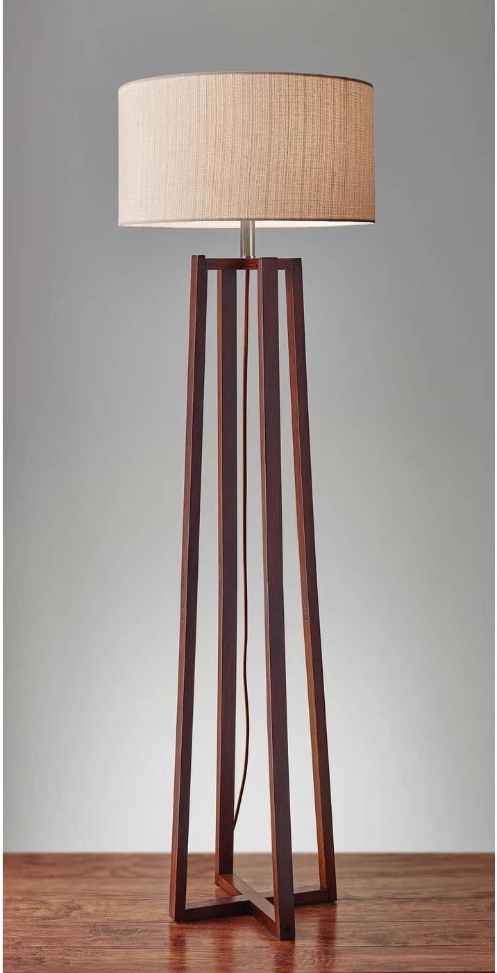 60" Quinn Collection 3-way Floor Lamp Brown - Adesso: Walnut Finish, Linen Shade, ETL Listed