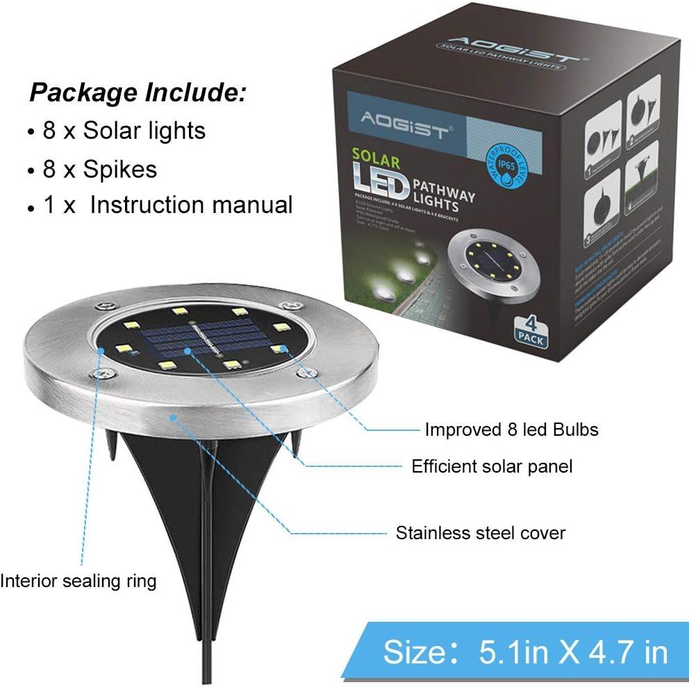 Aogist Solar Ground Lights, LED Garden Disk Lights In-Ground Outdoor Landscape Lighting for Lawn Patio Pathway Yard Deck Walkway (Warm White, 4 Pack)