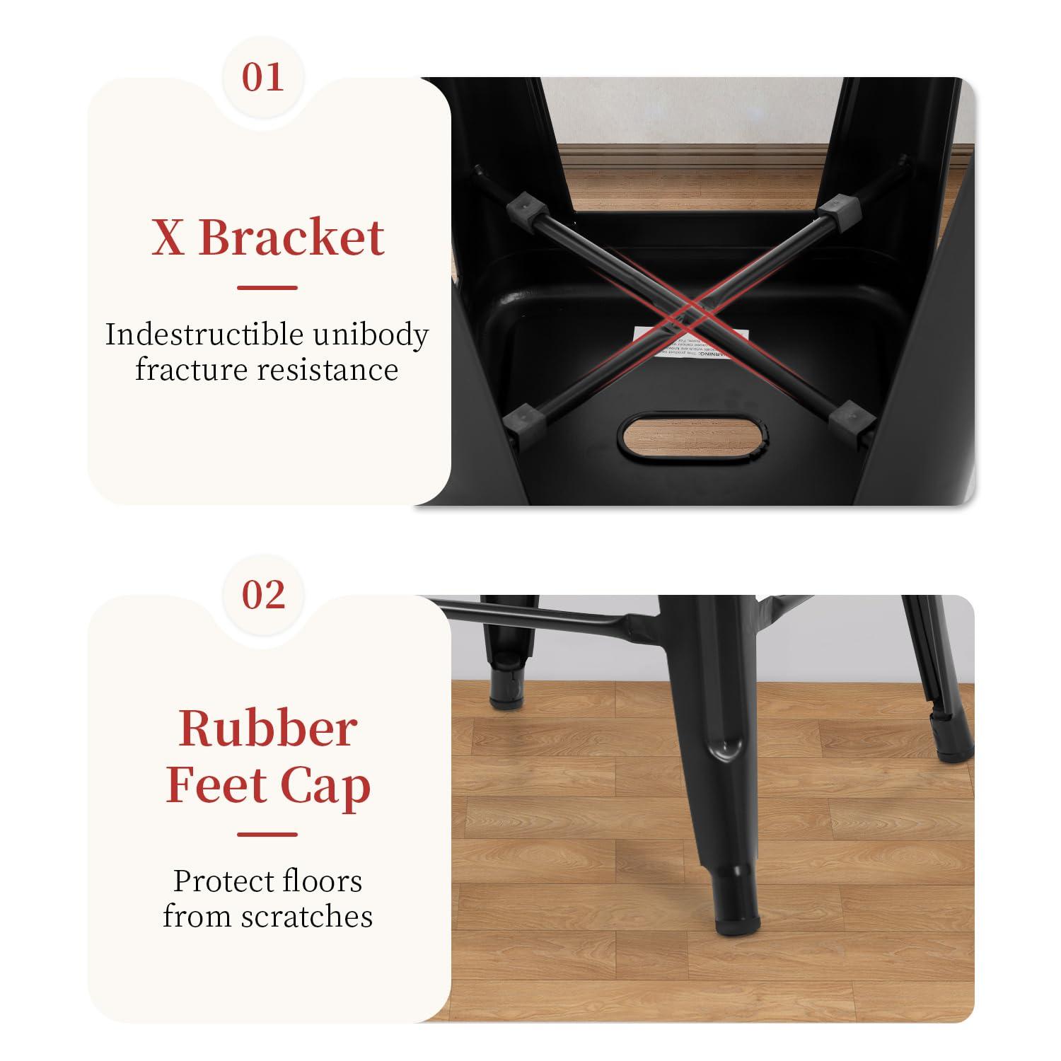 FDW Metal Bar Stools Set of 4 Counter Height Barstool Stackable Barstools 24 Inch Indoor Outdoor Patio Bar Stool Home Kitchen Dining Stool ,Black