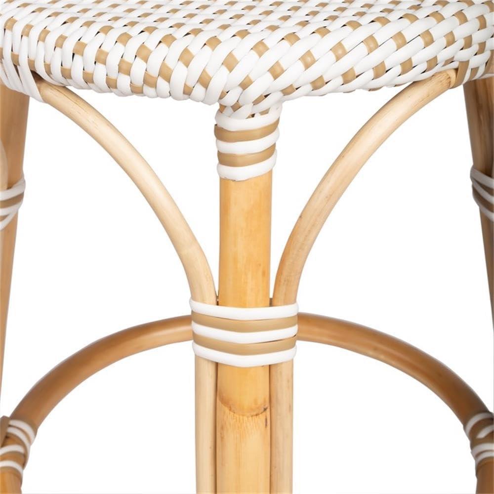Beaumont Lane Island Living Rattan Counter Stool in Beige and White
