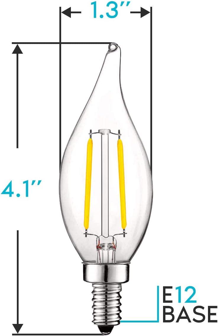 Luxrite 4W E12 Vintage Candelabra Dimmable LED Light Bulbs, 40W Equivalent 400 Lumens, 4000K Cool White, Flame Tip, 24-Pack