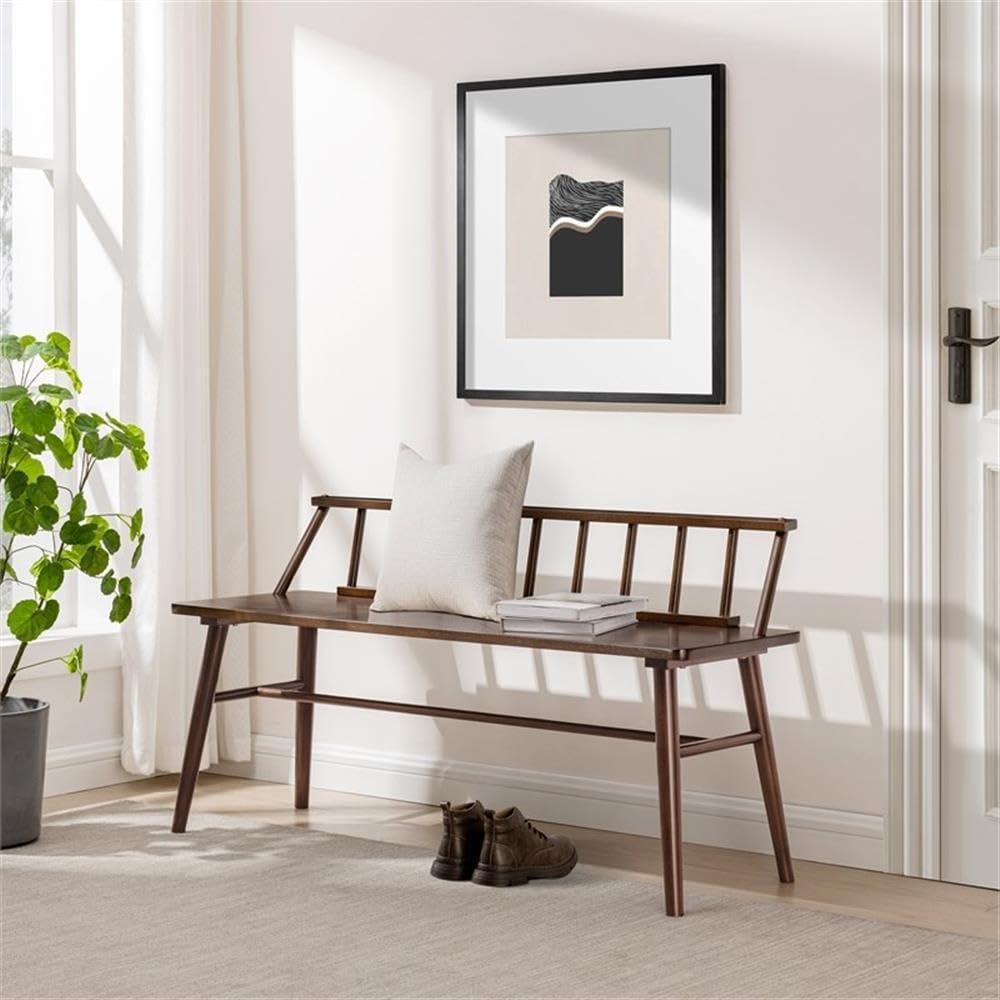 47" Solid Wood Low Back Spindle Bench - Walnut