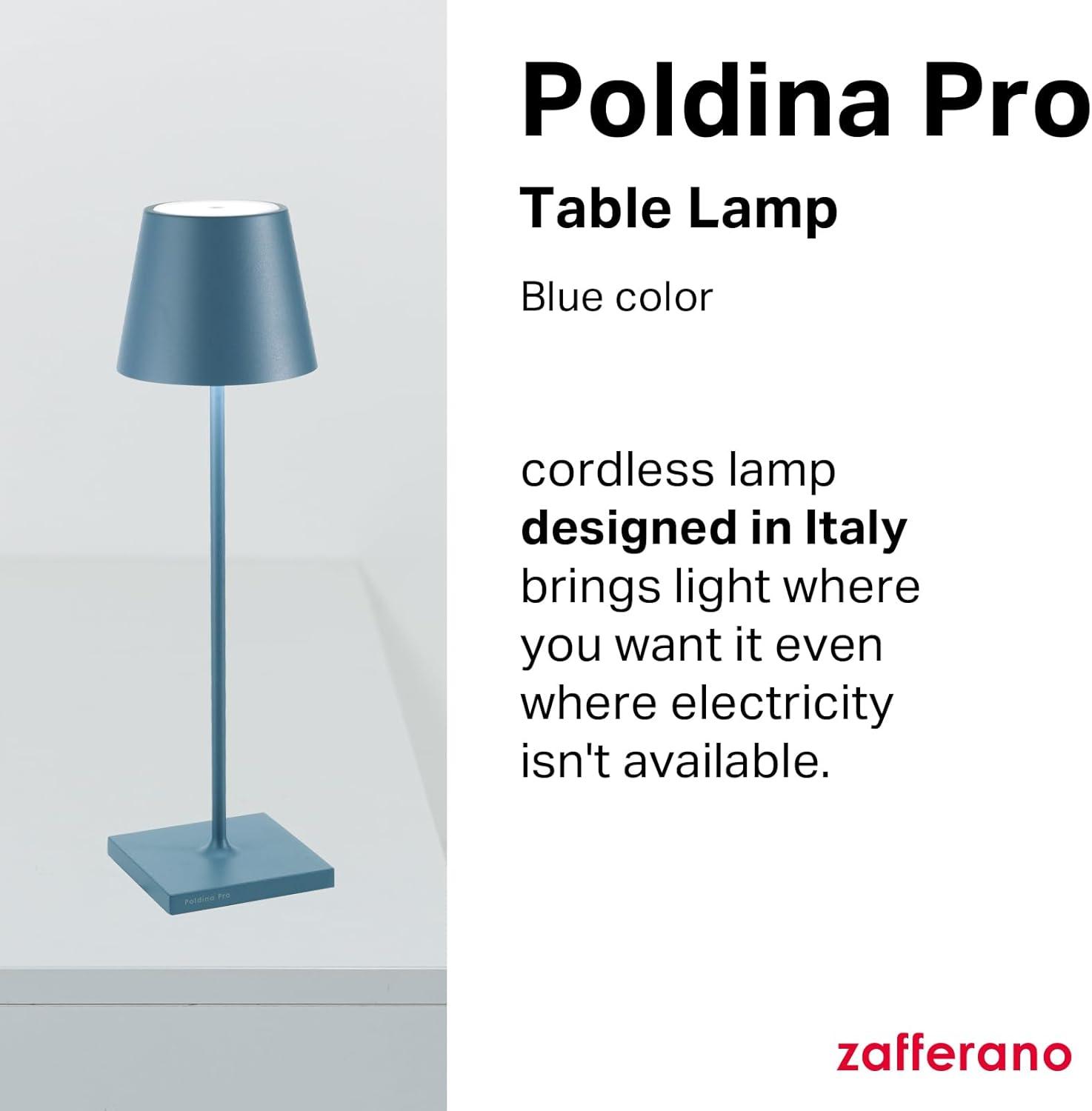 Poldina Pro Blue Metal Table Lamp by Zafferano America 15"
