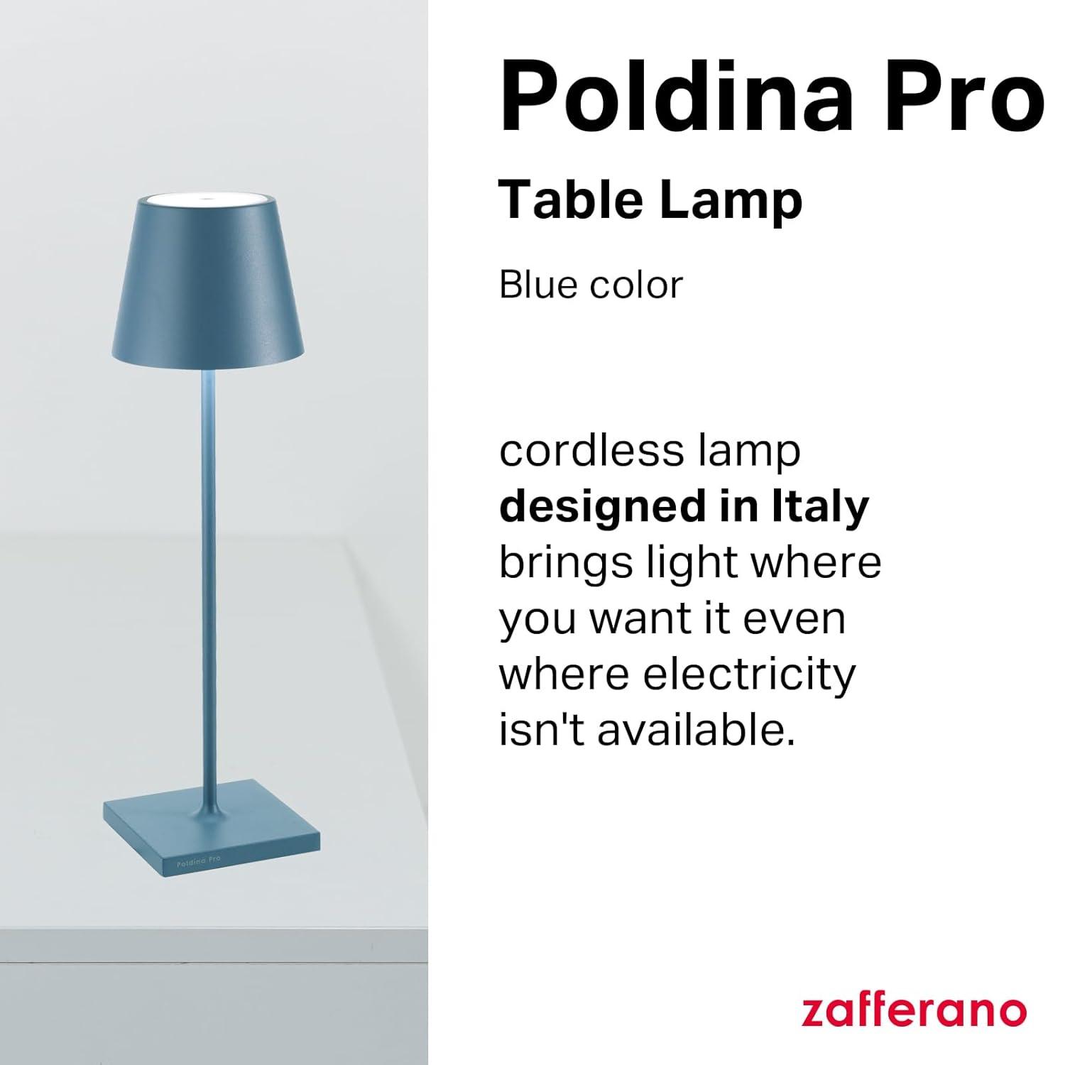 Poldina Pro Blue Metal Table Lamp by Zafferano America 15"