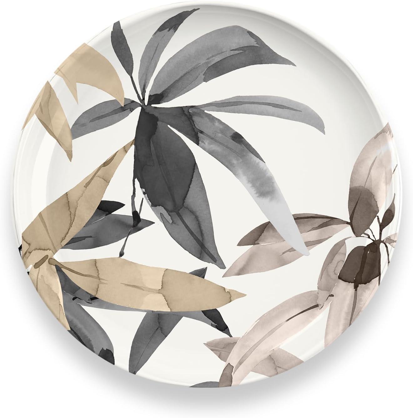 Bali Leaves 8.5" Neutral Bamboo Melamine Salad Plates, Set of 6