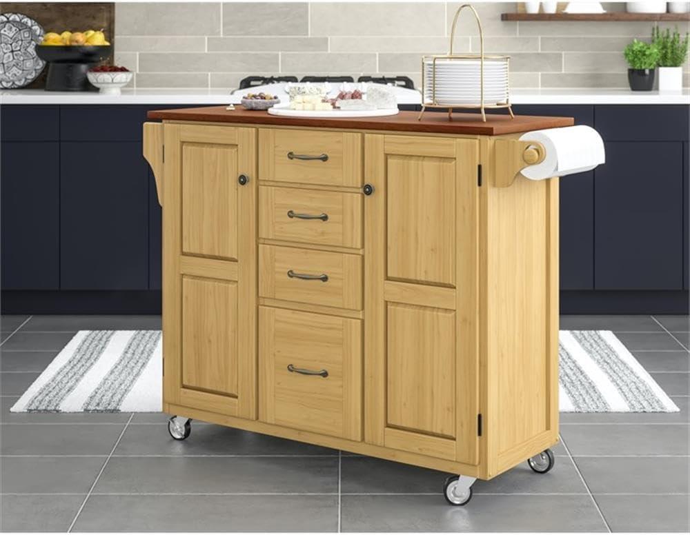 Homestyles Create-a-Cart Solid Wood Kitchen Cart in Natural with Cherry Top