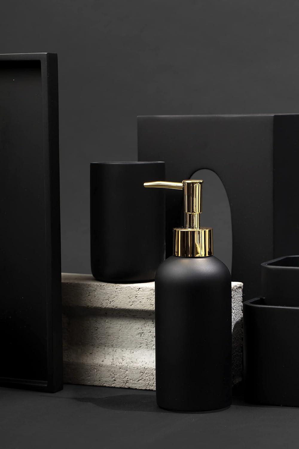 Essentra Home Matte Black Liquid Soap Dispenser with Gold Pump for Bathroom, Bedroom or Kitchen. Great for Hand Lotions and Essential Oils. 10 Fluid Ounce