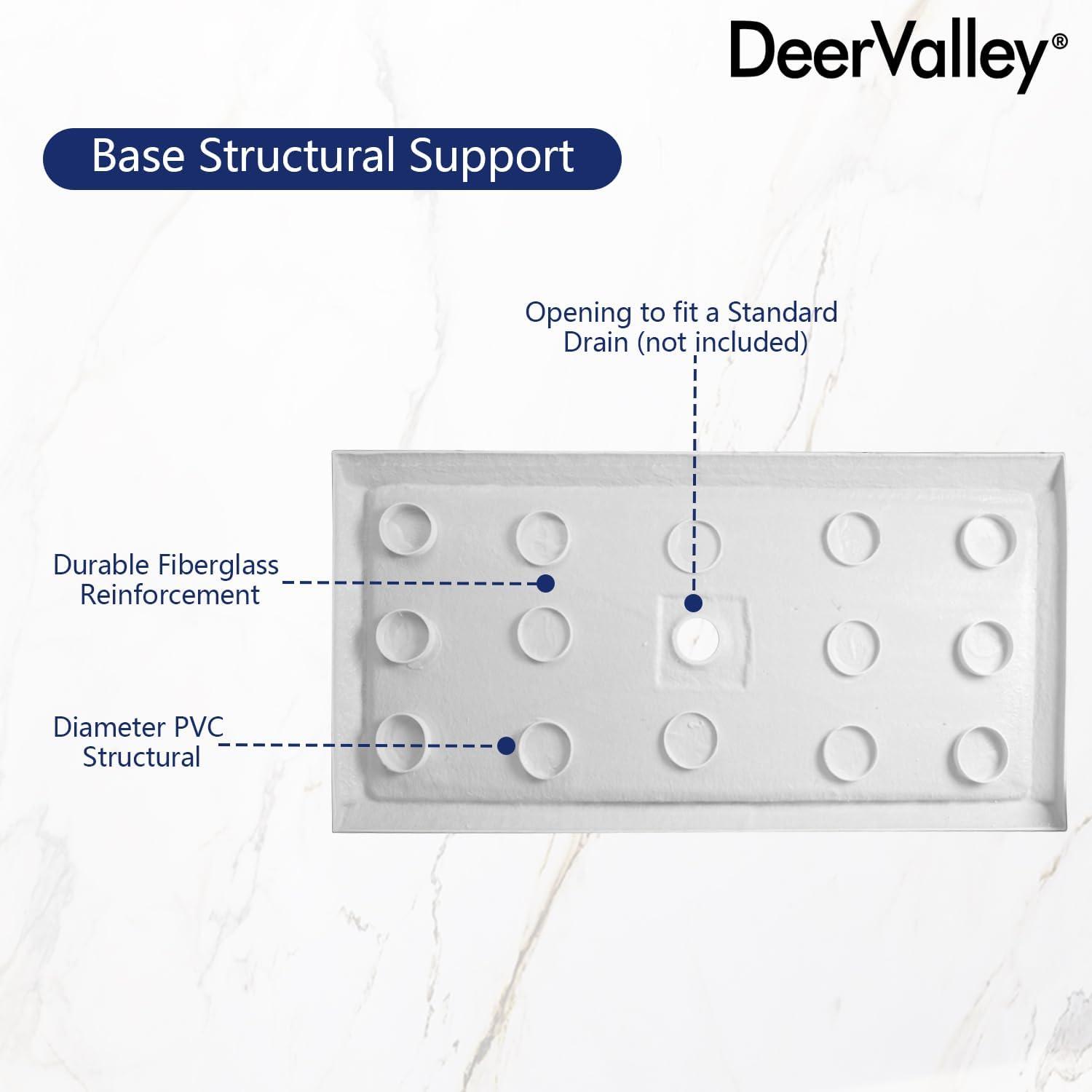 60''W Shower Base in White with Single Threshold Shower Pan, Non-slip Design