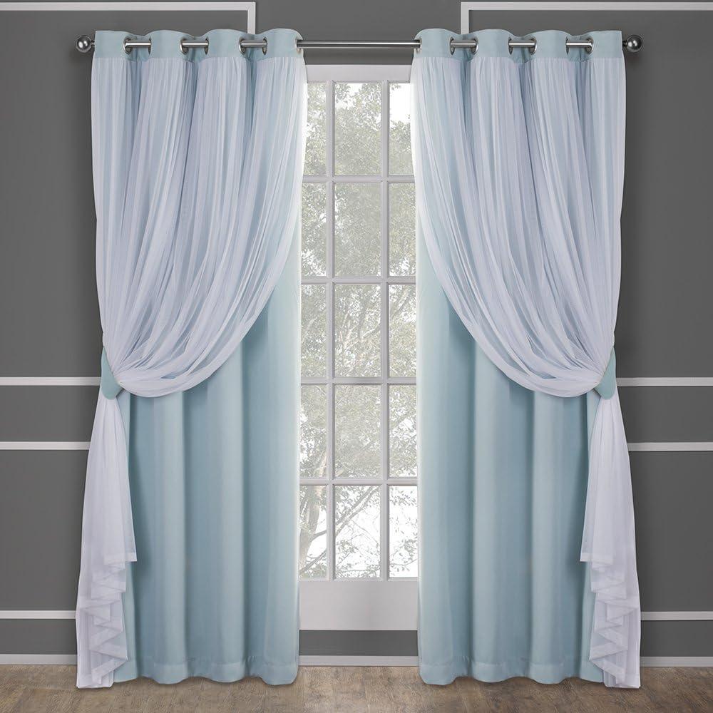 Aqua and Cloud Gray Layered Blackout Sheer Grommet Curtains