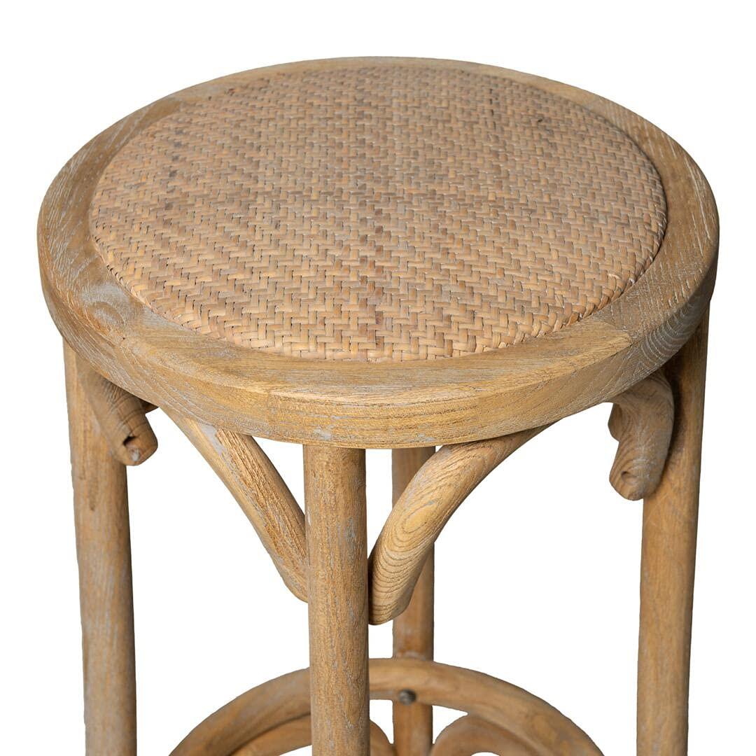 Dovecove Fredericksburg Round Rattan Seat Counter Stool with Solid Wood Frame