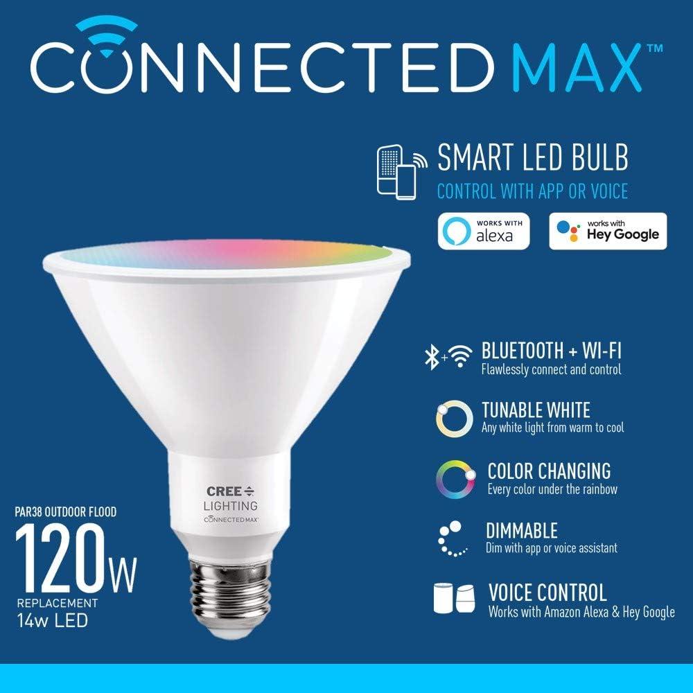 CREE LIGHTING CMPAR38-120W-AL-9ACK Connected Max Tunable White and Color-Changing PAR38 Outdoor Flood 120-Watt-Replacement Smart LED Bulb