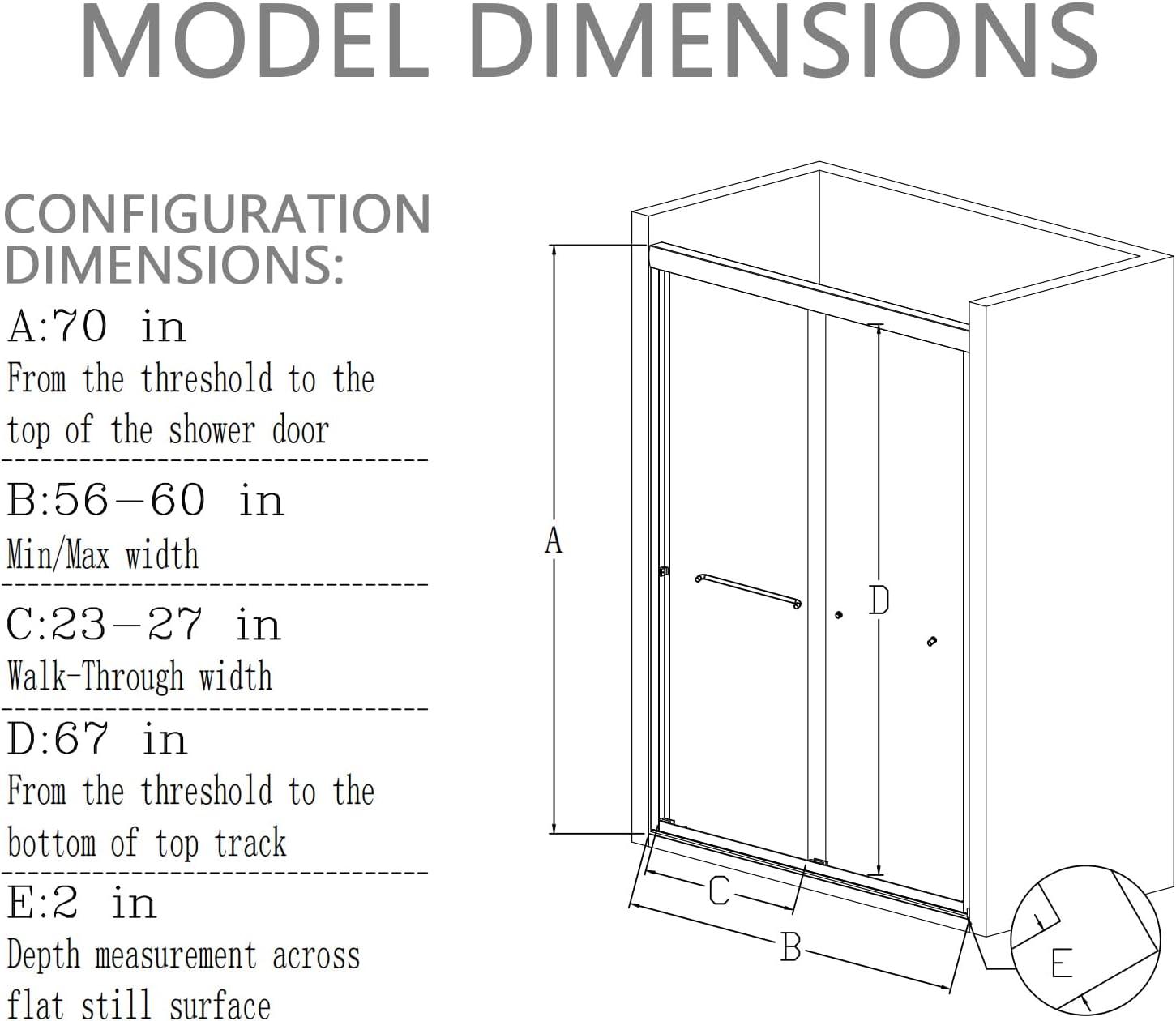 56-60"W x 70"H Half-Frame Double Sliding Shower Door