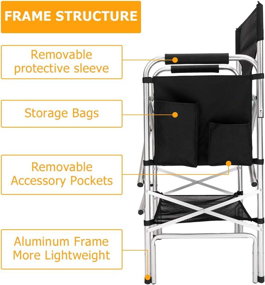 Black Tall Folding Directors Chair with Aluminum Frame and Storage Bag