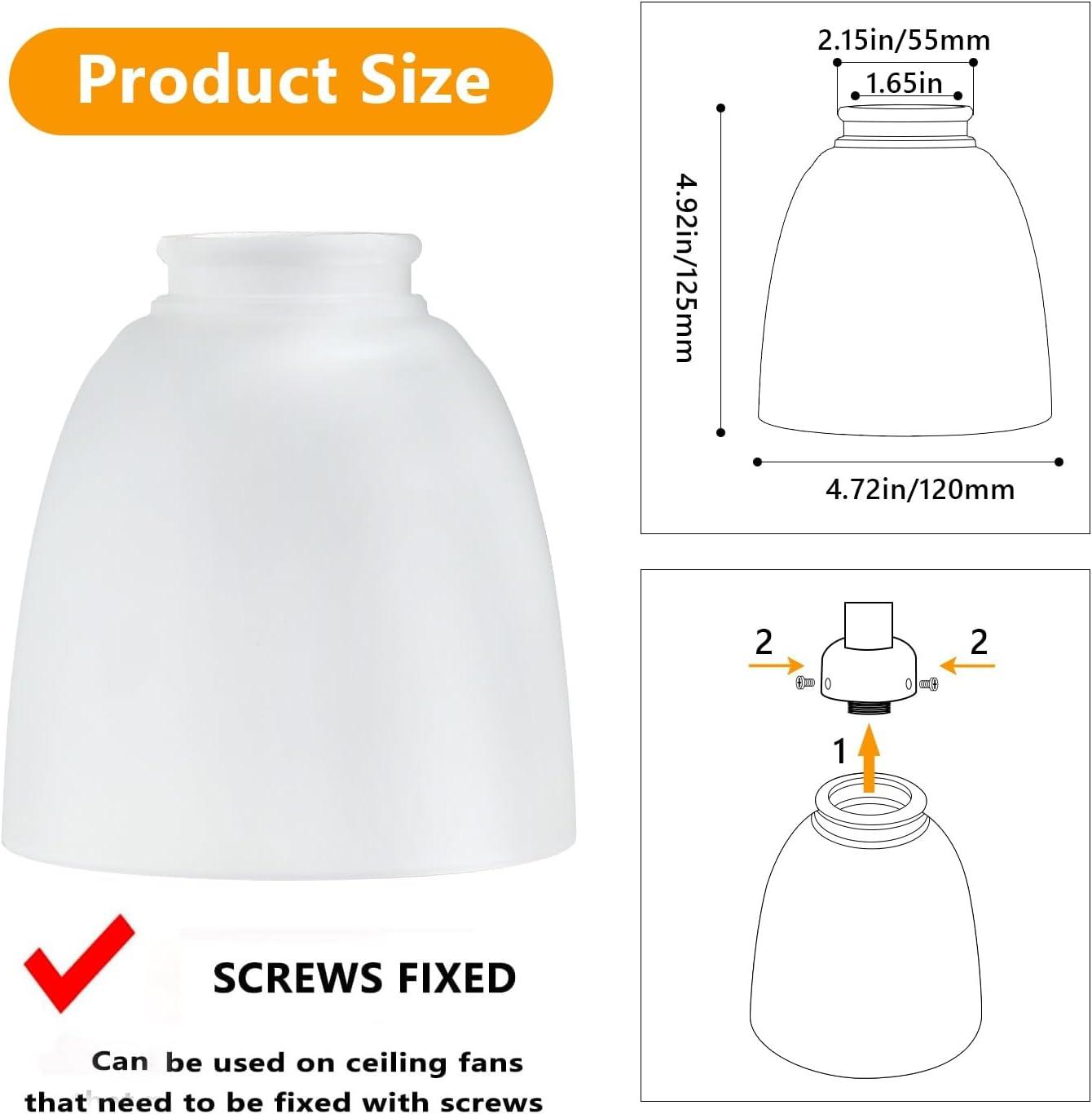 Aspen Creative 23045-4 Transitional Style Bell Shaped Frosted Replacement Glass Shade, 2-1/4" Fitter Size, 4-5/8" high x 4-5/8" diameter, 4 Pack