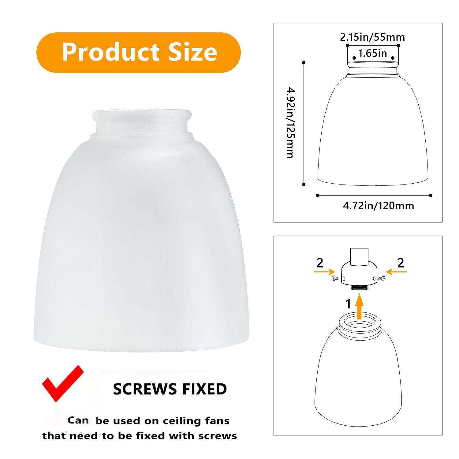 Aspen Creative 23045-4 Transitional Style Bell Shaped Frosted Replacement Glass Shade, 2-1/4" Fitter Size, 4-5/8" high x 4-5/8" diameter, 4 Pack