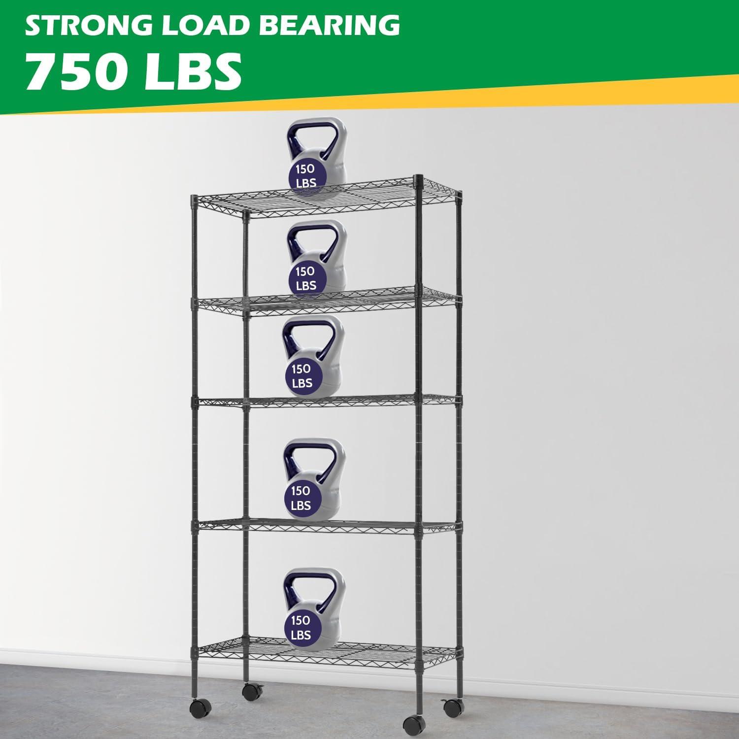 FDW 5 Tier Wire Rack With Casters Unit Heavy Duty Storage Rack Metal Rack Garage Organizer Wire Rack