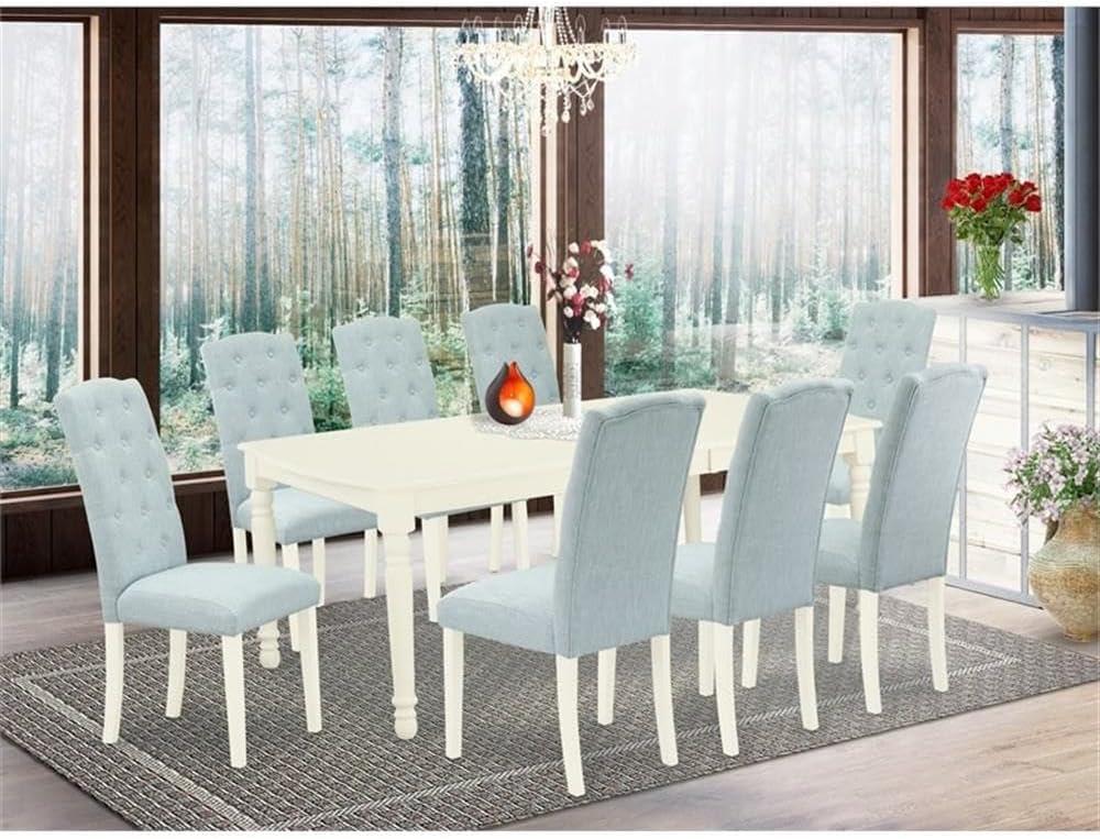 East West Furniture DOCE9-LWH-15 9 Piece Dover Dining Set - Linen White & Baby Blue