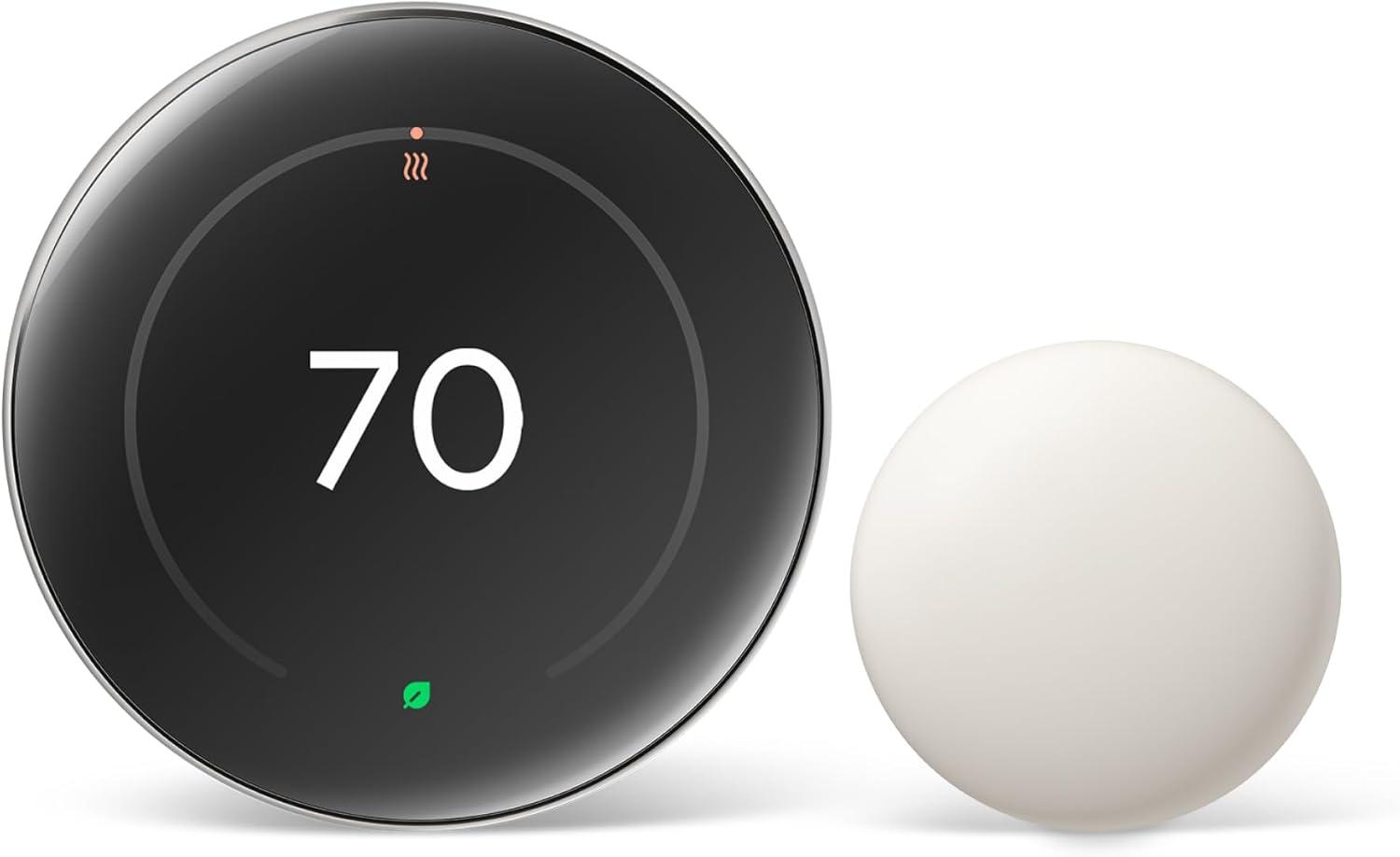 Polished Silver Smart Thermostat with Temperature Sensor