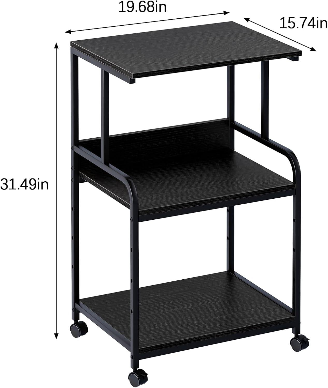 Printer Stand with Storage Shelf,3 Tier Printer Cart with Wheels,Mobile Printer Table for Home Office,Stands for Printer Heat Press Scanner Fax,Industrial Style (Black)