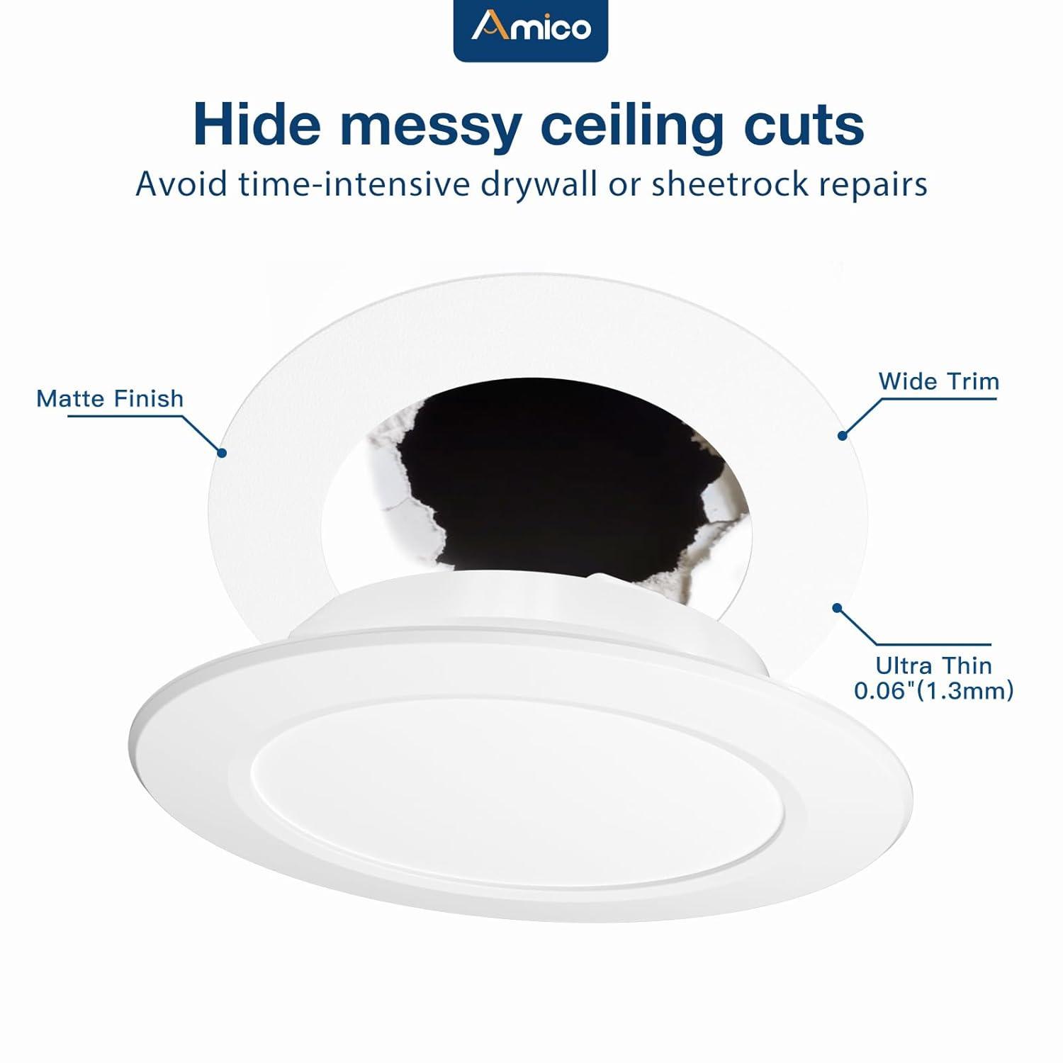 6 Pack Gloss White Goof Trim Ring for 6" Inch Recessed Lighting Trim Can Light Trim for Down Light, Outer Diameter 8 Inches