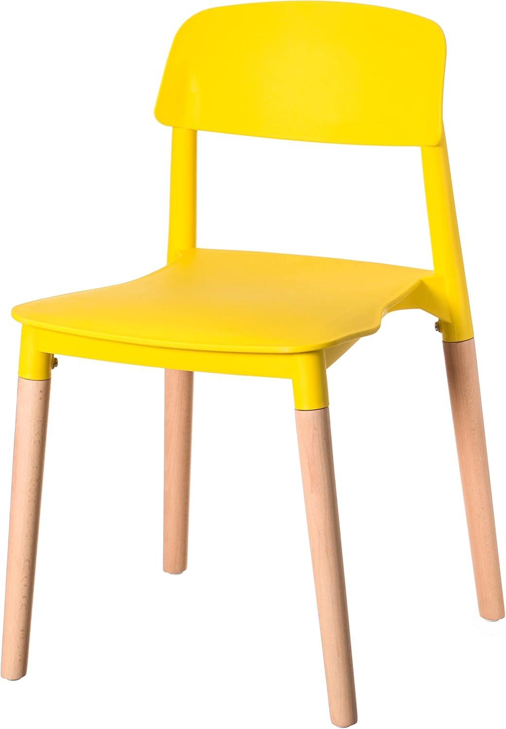 Fabulaxe Plastic Dining Chair Open Back with Beech Wood Legs, Yellow