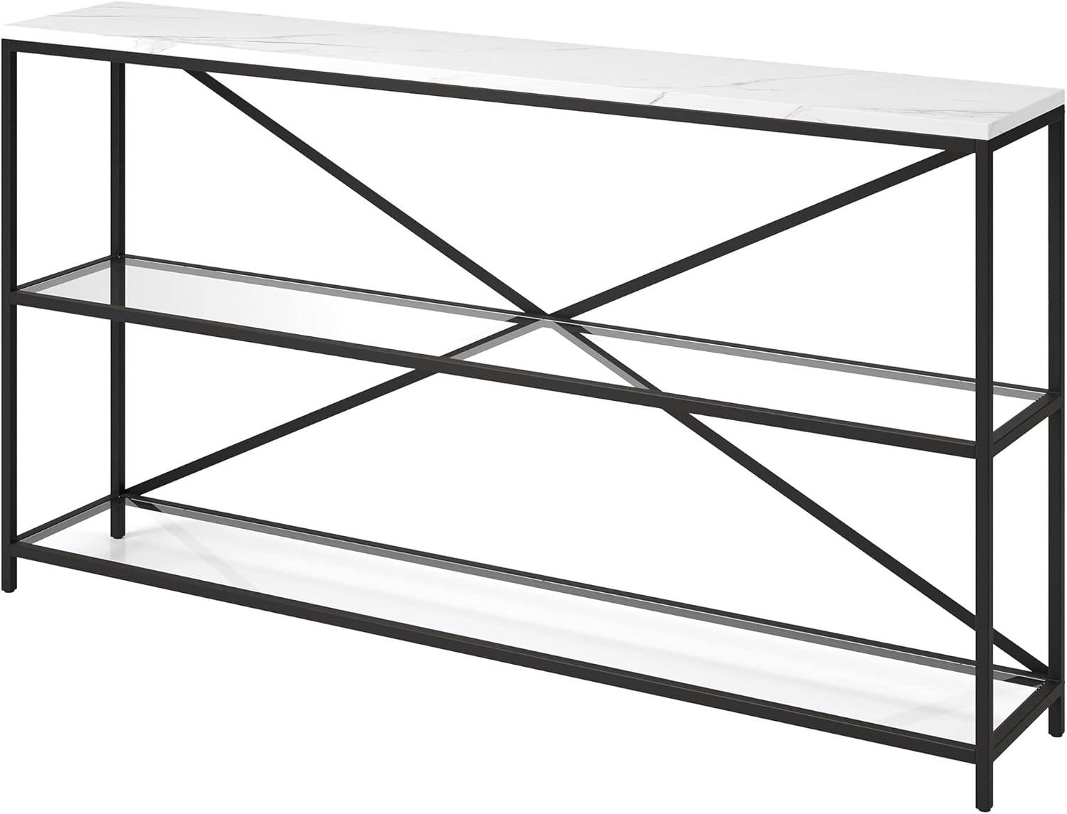 Evelyn&Zoe Fionn 55" Wide Rectangular Console Table with Faux Marble Top, Blackened Bronze