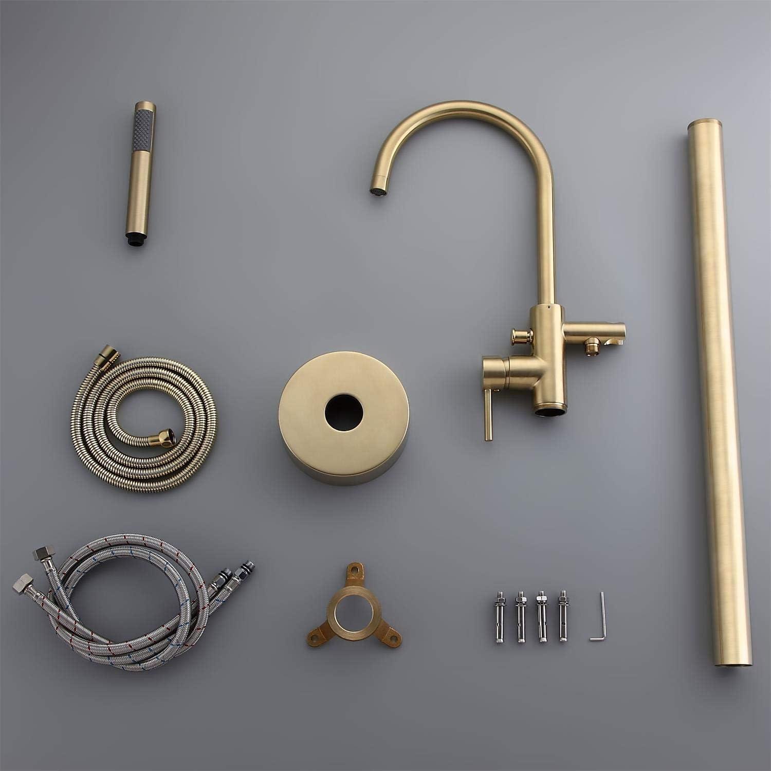 Brushed Gold Freestanding Tub Faucet with Handheld Spray