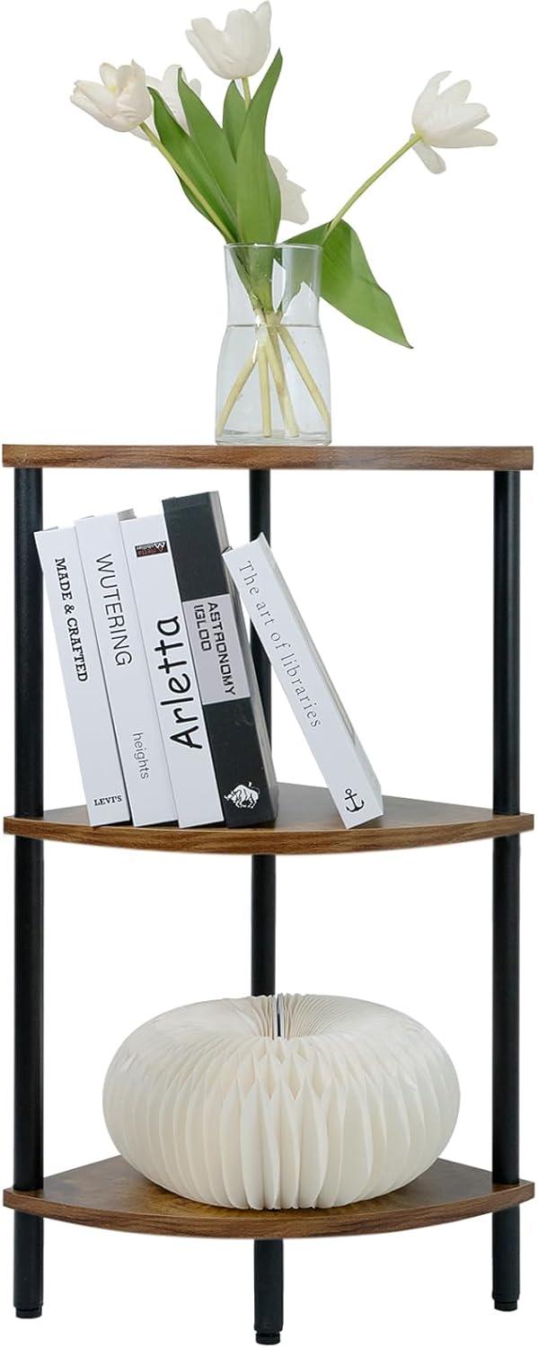3 Tier Corner Shelf Stand, 28 Inch Rustic Industrial Corner Bookshelf, Storage Standing Shelf Unit, Plant Stand, Short Corner Table for Small Spaces in Living Room,Bedroom,Home Office
