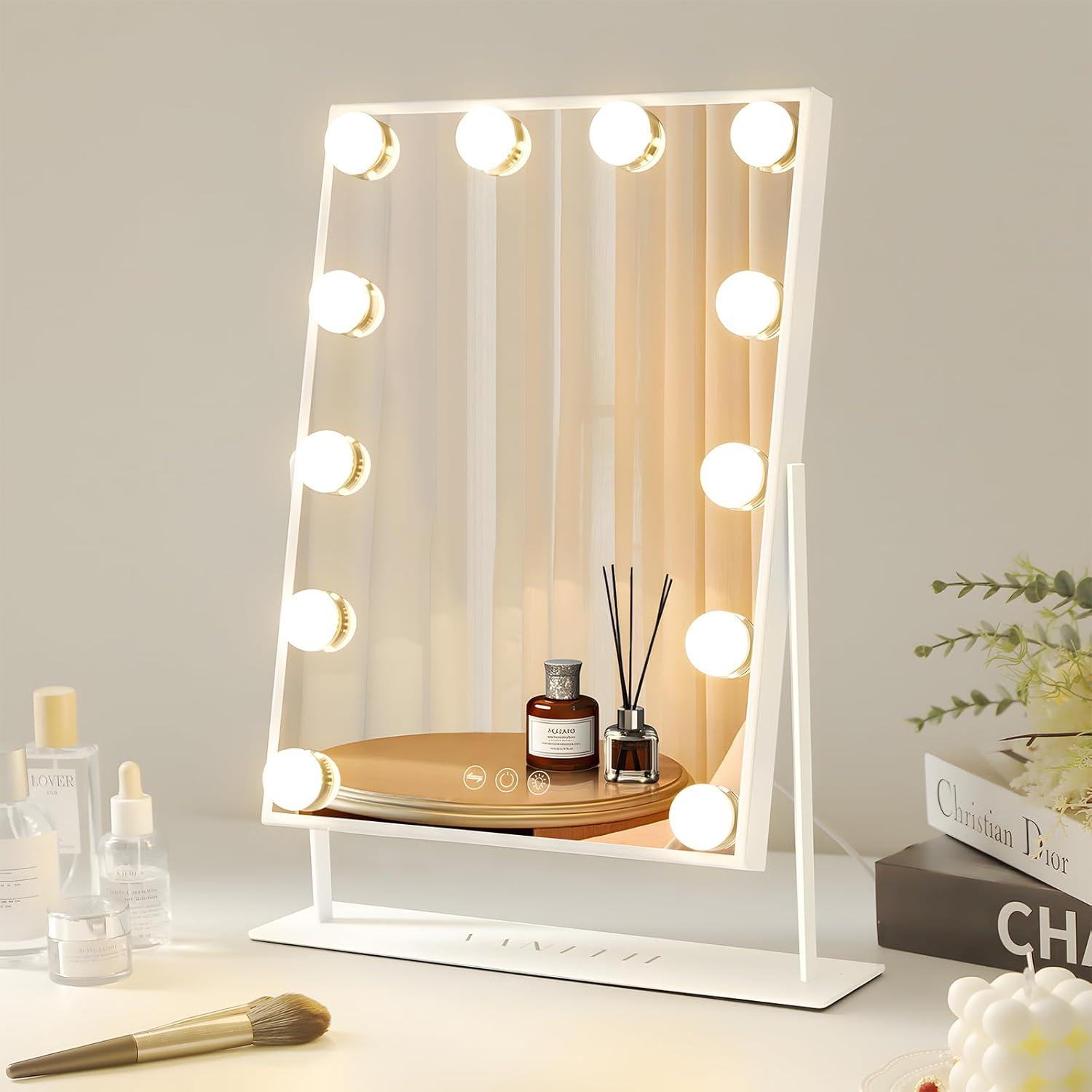 VANITII LLC VANITII Hollywood Vanity Makeup Mirror With 12 LED Bulbs Wireless Charge White Bluetooth 10X Magnifying Glass Smart Control