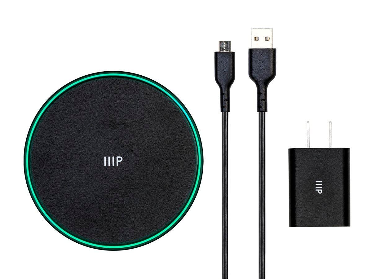 Monoprice Wireless Charger, Qi-Certified 15W Fast Charging Pad with QC3.0 AC Adapter For iPhone 12/12 Pro/11/11 Pro/XR/XS/X/8/8+/Airpods, Galaxy