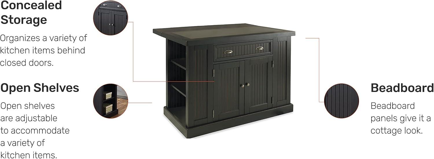 Homestyles Nantucket Wood Kitchen Island in Black