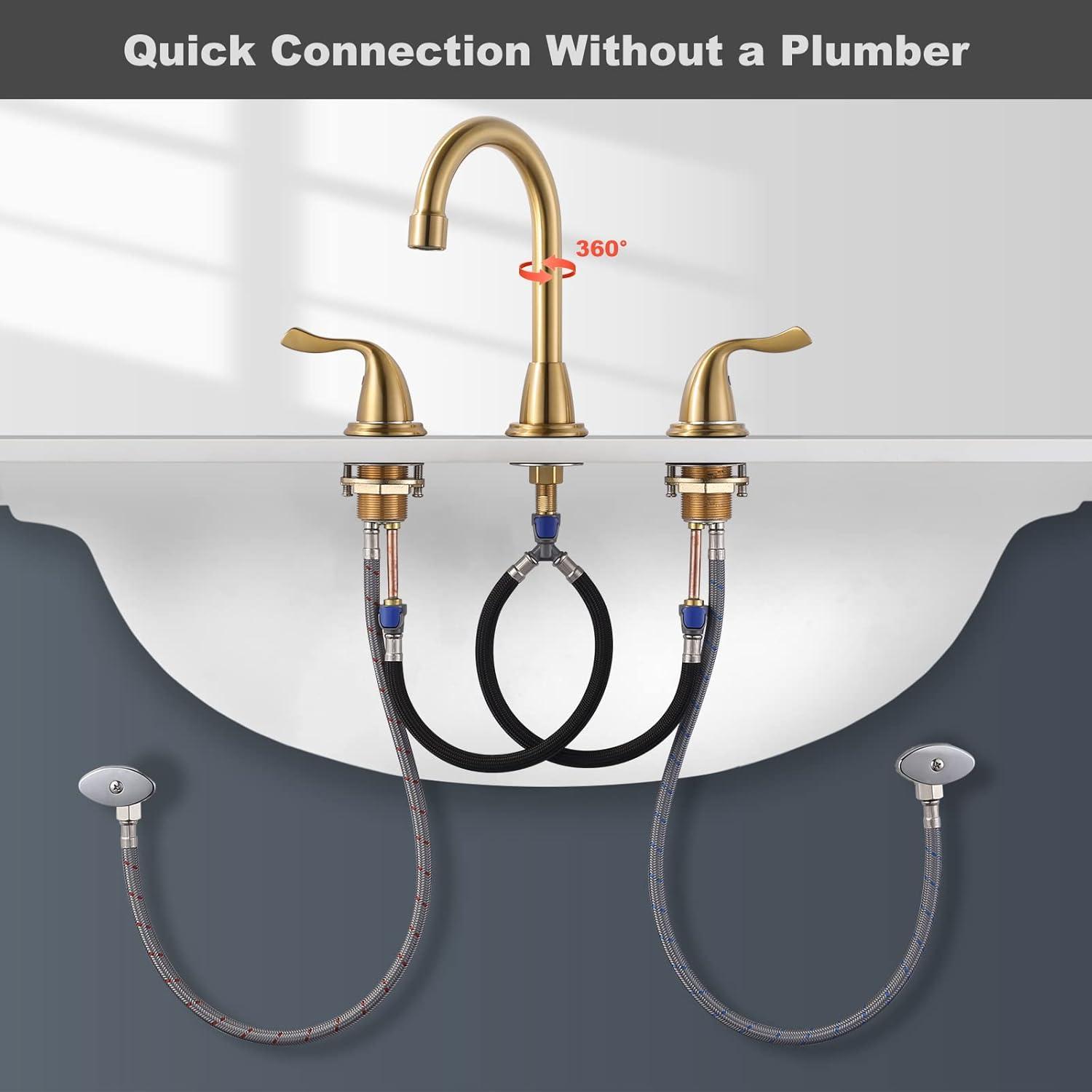 Brushed Gold Double Handle High Arc Bathroom Faucet