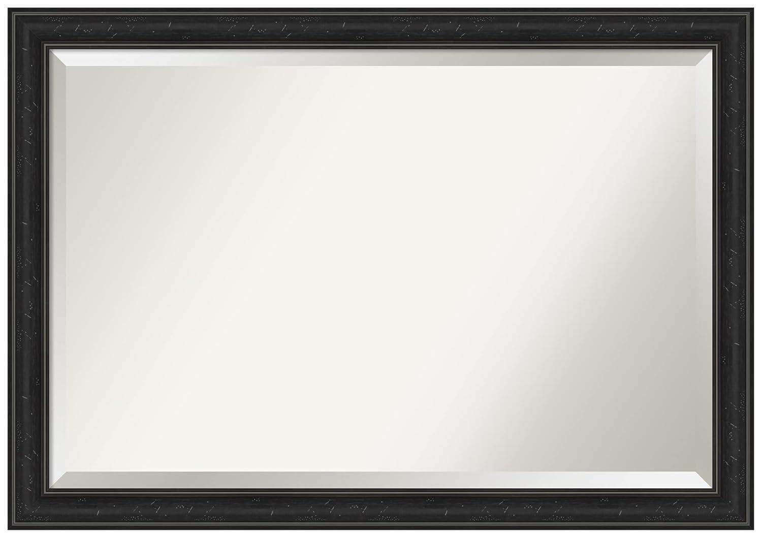 Amanti Art Beveled Bathroom Wall Mirror - Shipwreck Black Narrow Frame Outer Size: 40 x 28 in