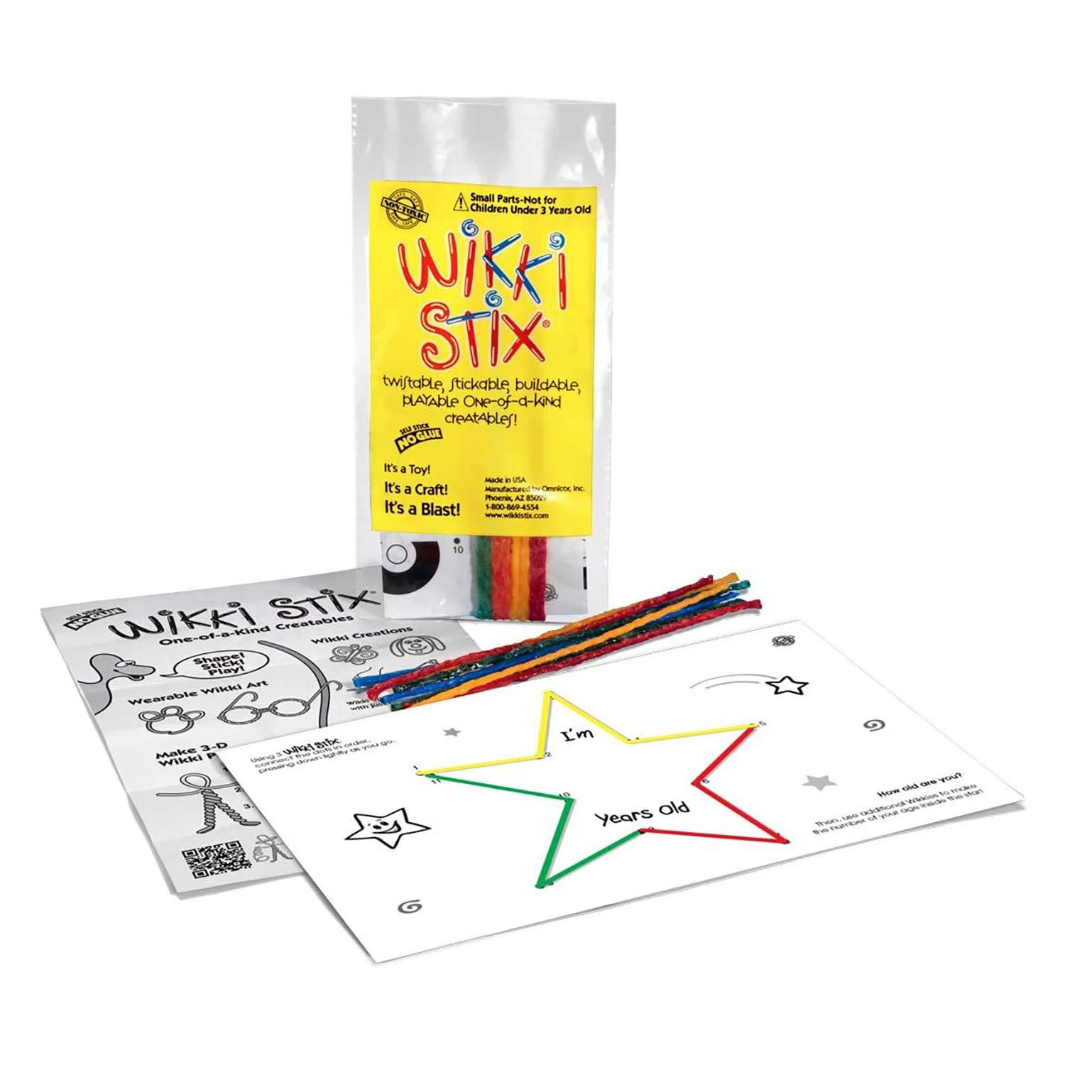 Wikki Stix Birthday Fun Favors, pack of 20 individual fun favors, each with 12 Wikki Stix and a birthday themed play sheet, Made in the USA